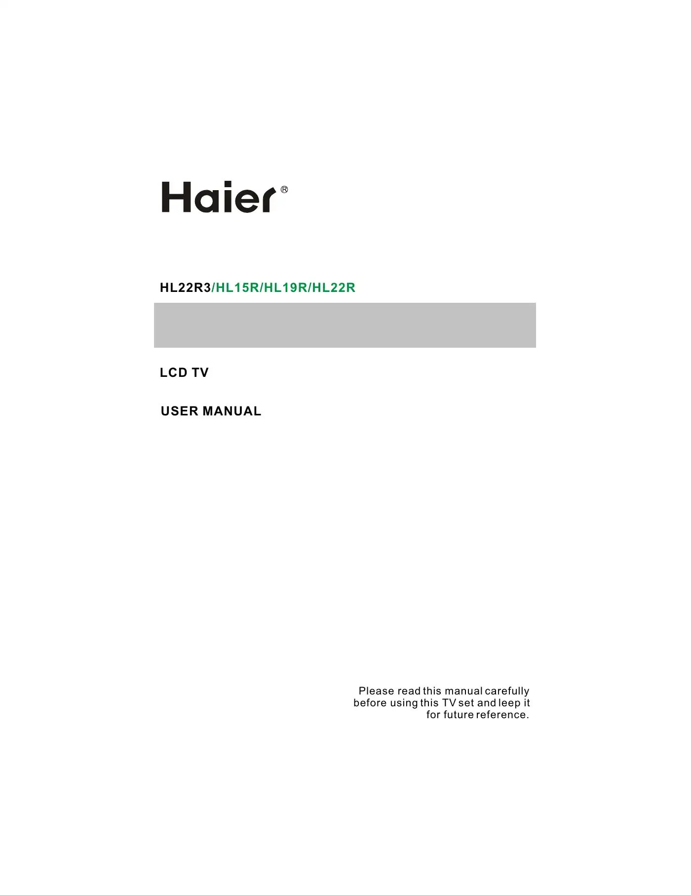 Haier HL22R - 22" LCD TV User Manual Manual pdf 1 page image