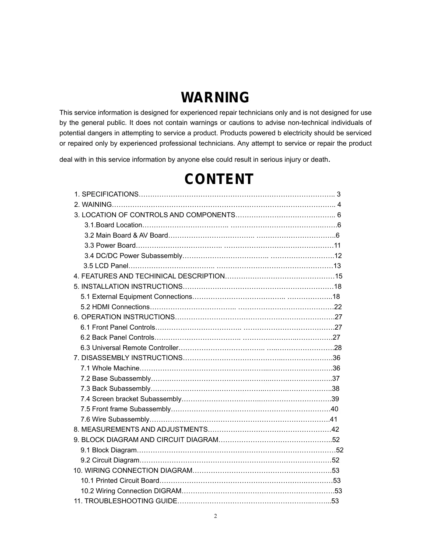 Haier HL19R Service Manual Manual pdf 2 page image
