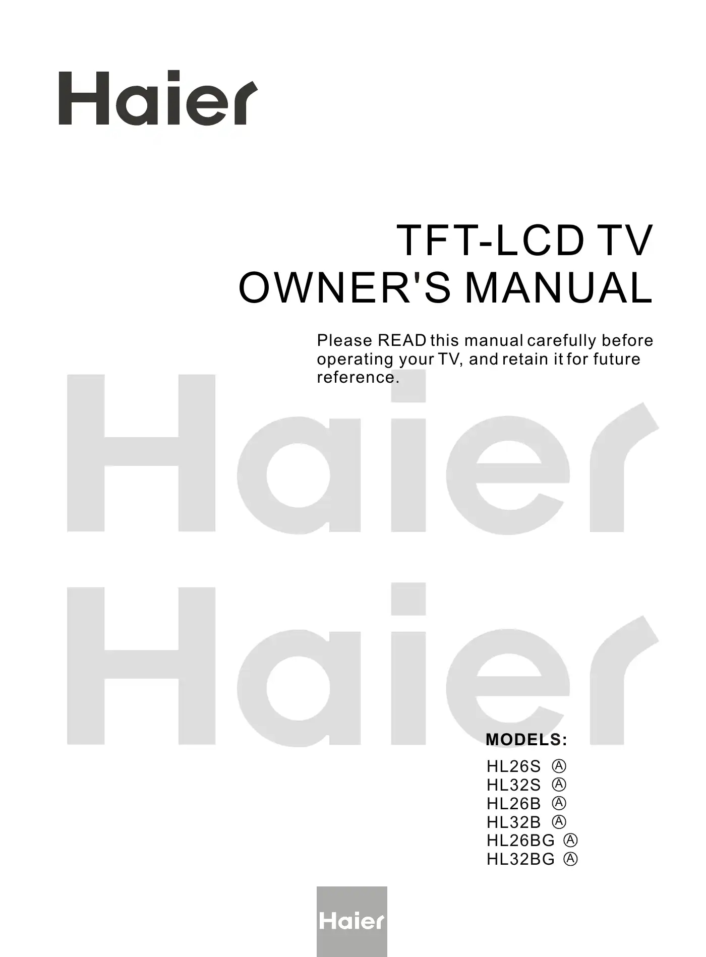 Haier HL26B-A Owner's Manual Manual pdf 1 page image