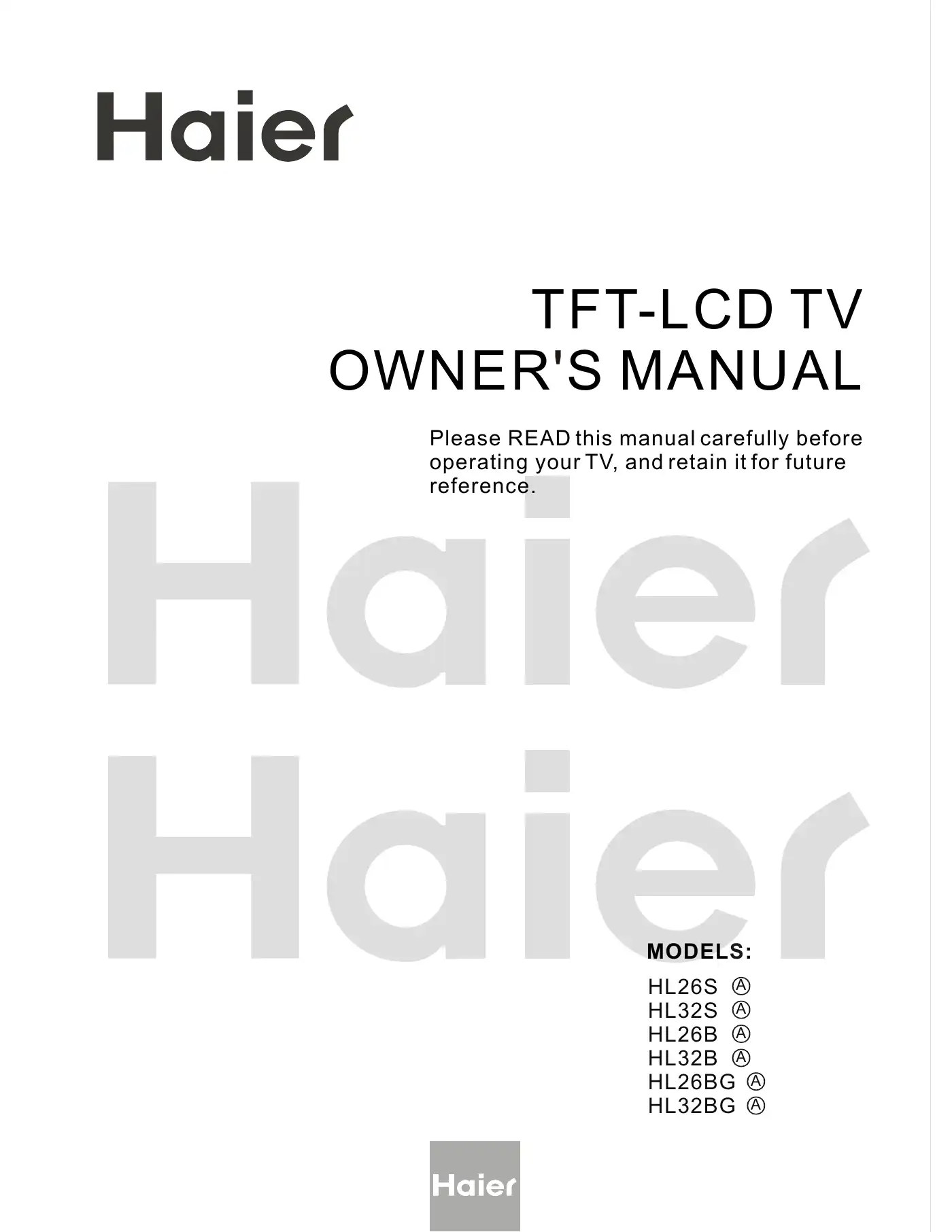Haier HL26B Owner's Manual Manual pdf 1 page image