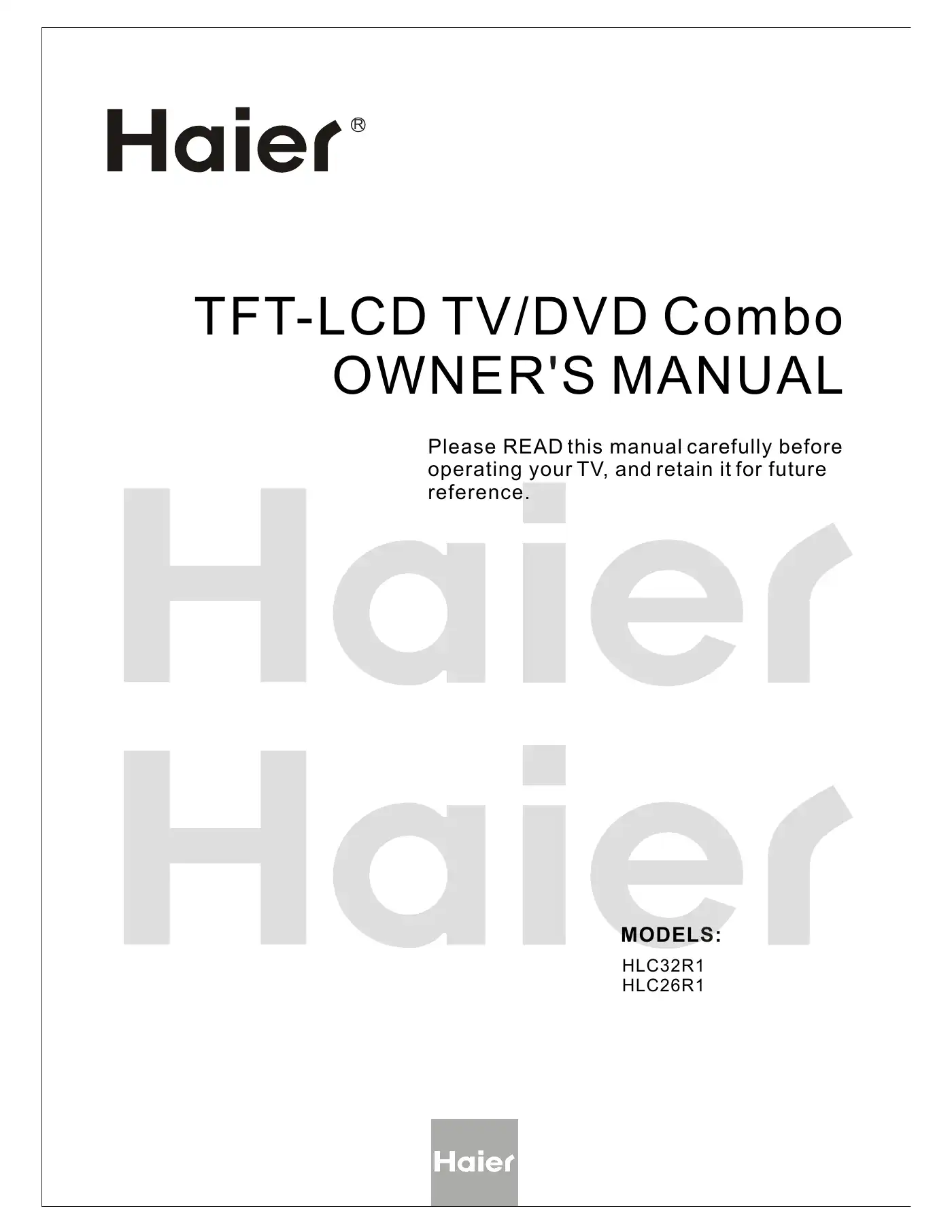 Haier HLC26R1 Owner's Manual Manual pdf 1 page image