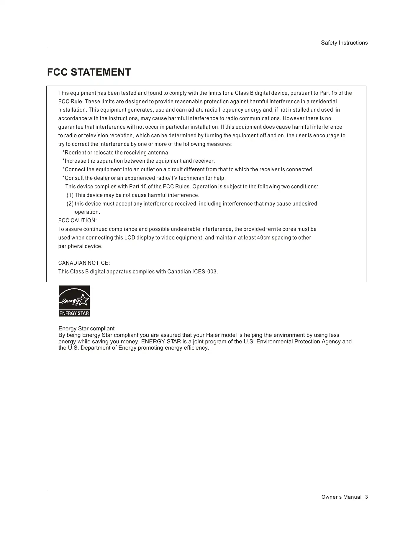 Haier HLC26R1 Owner's Manual Manual pdf 3 page image