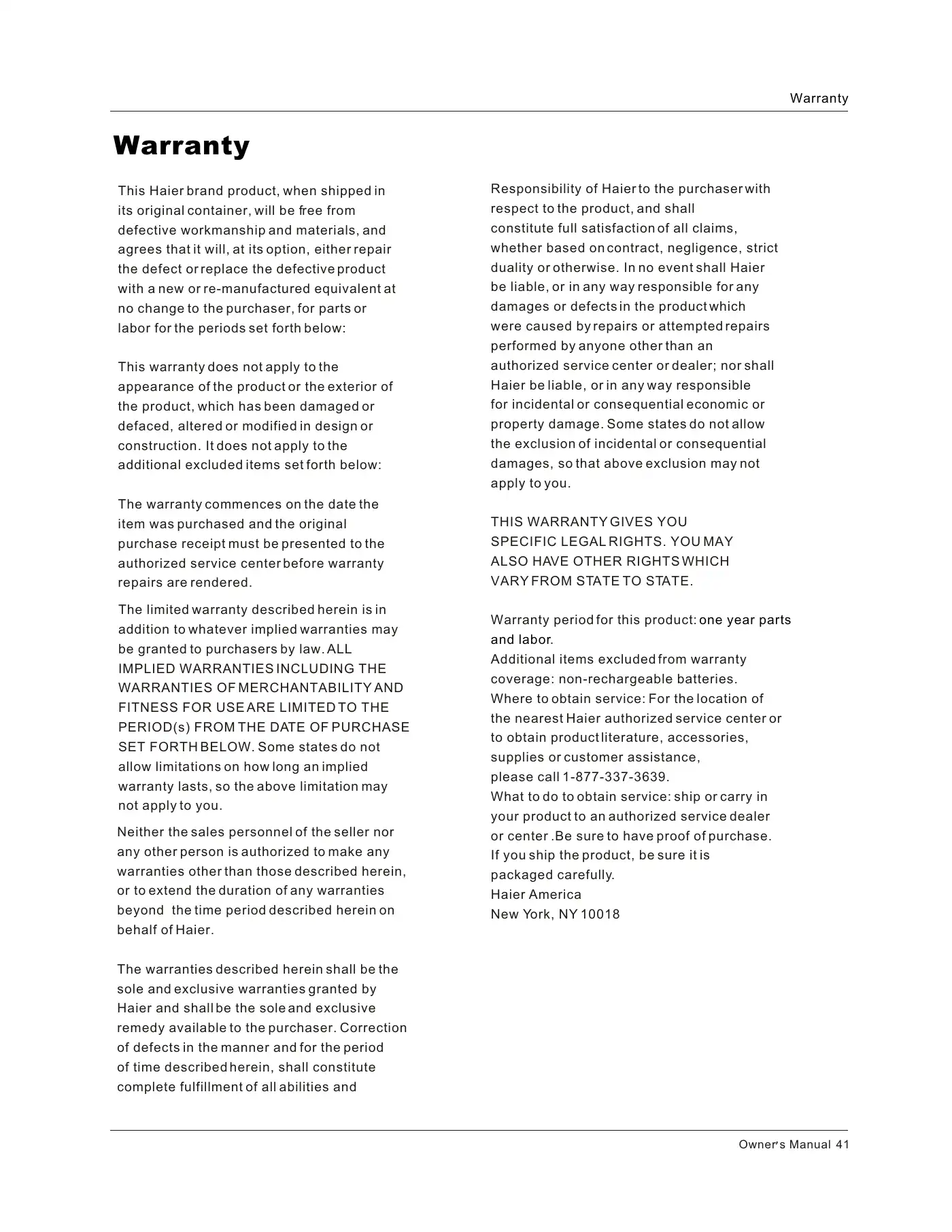 Haier HLC26R1 Owner's Manual Manual pdf 41 page image
