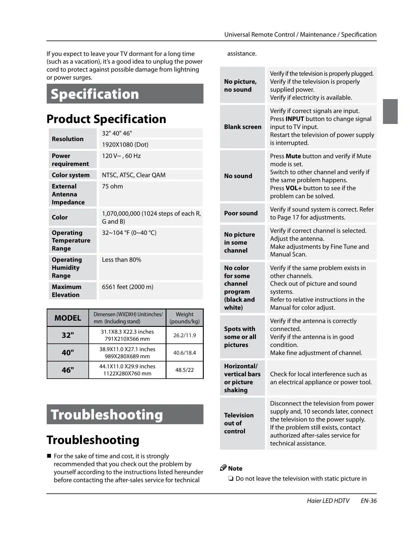 Haier HL32XSL2 Owner's Manual Manual pdf 37 page image
