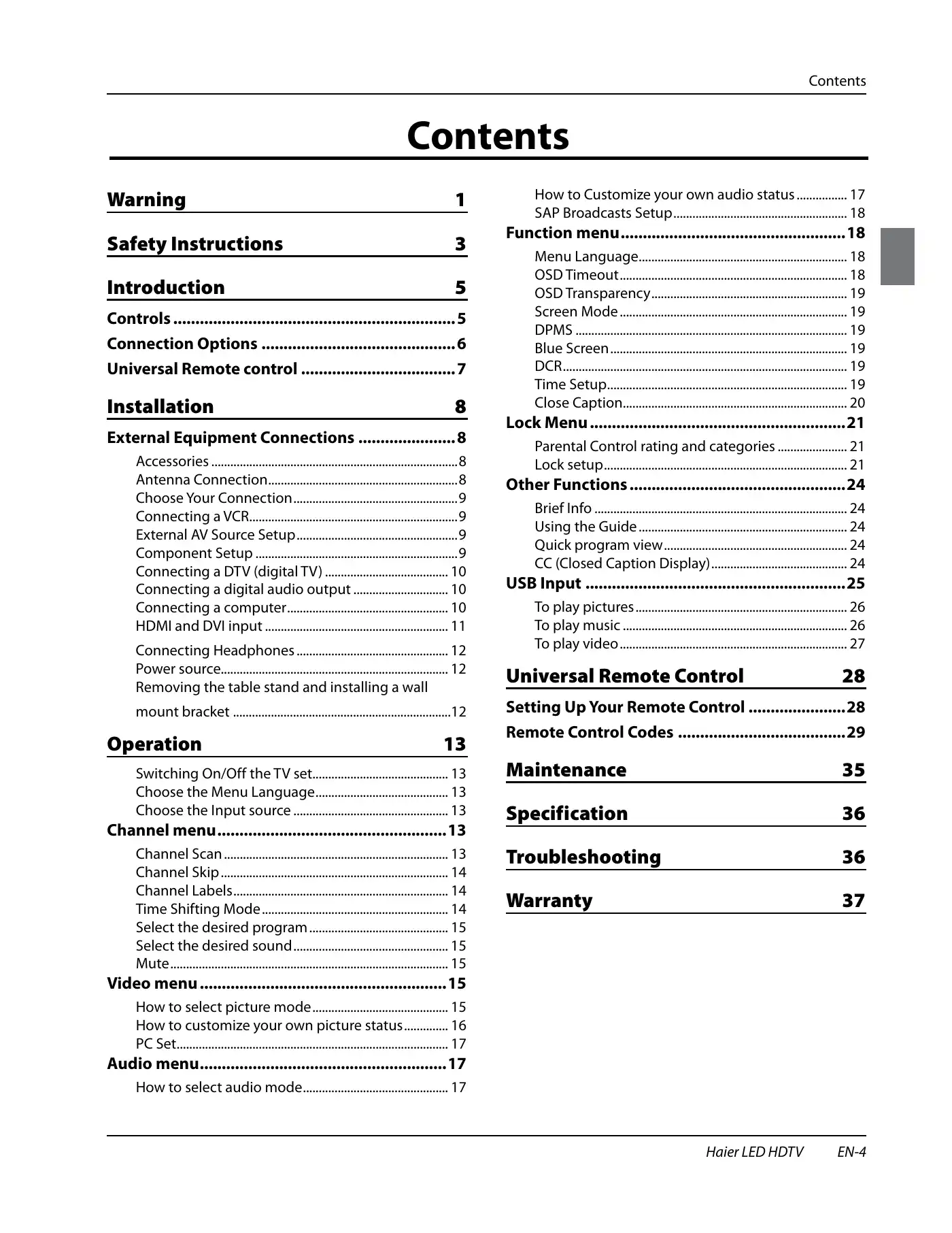Haier HL32XSL2 Owner's Manual Manual pdf 5 page image