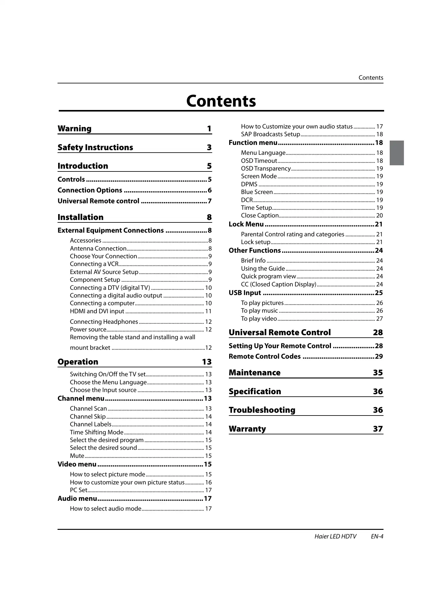 Haier HL32XSL2a Owner's Manual Manual pdf 5 page image