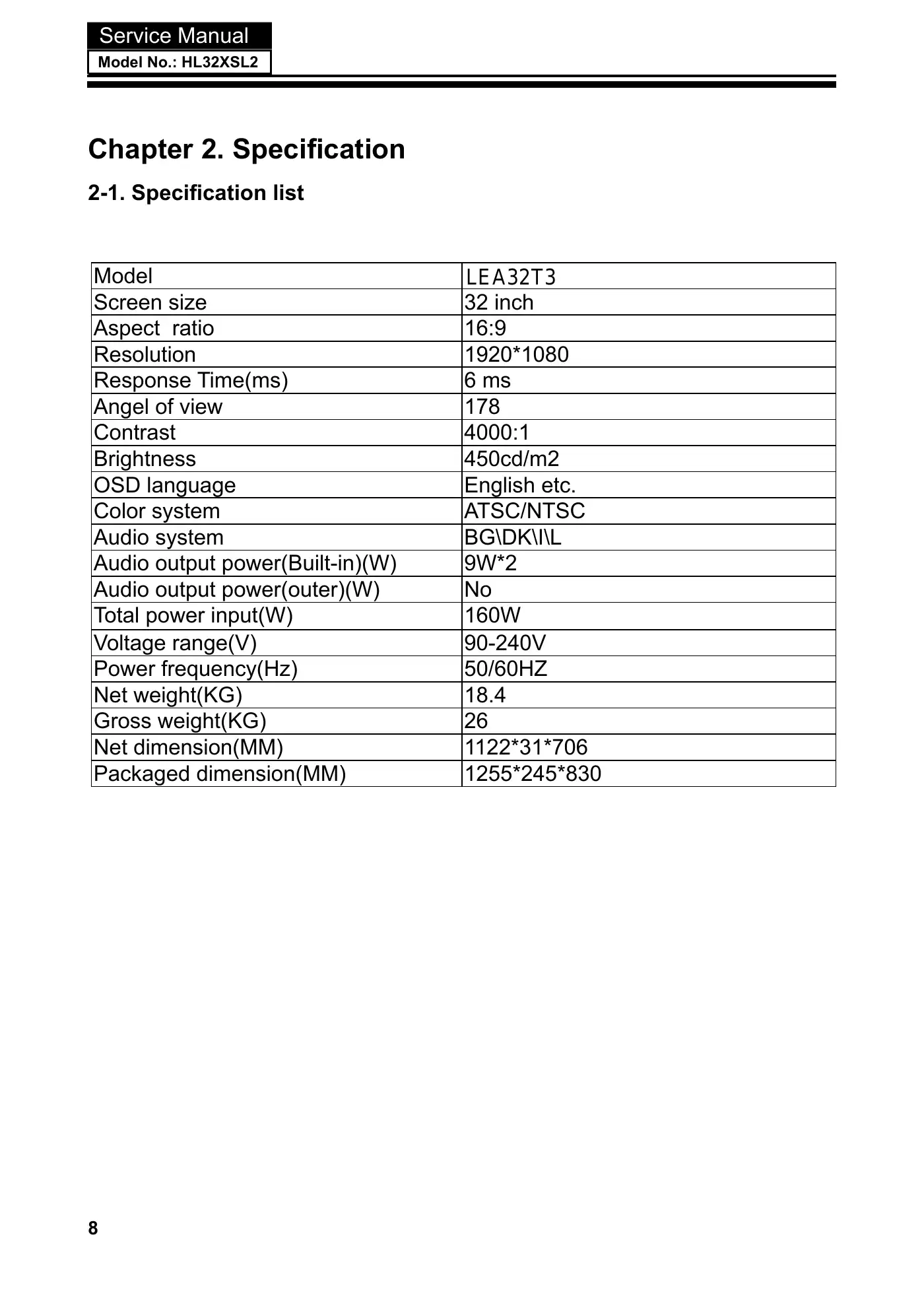 Haier HL32XSL2 Service Manual Manual pdf 9 page image
