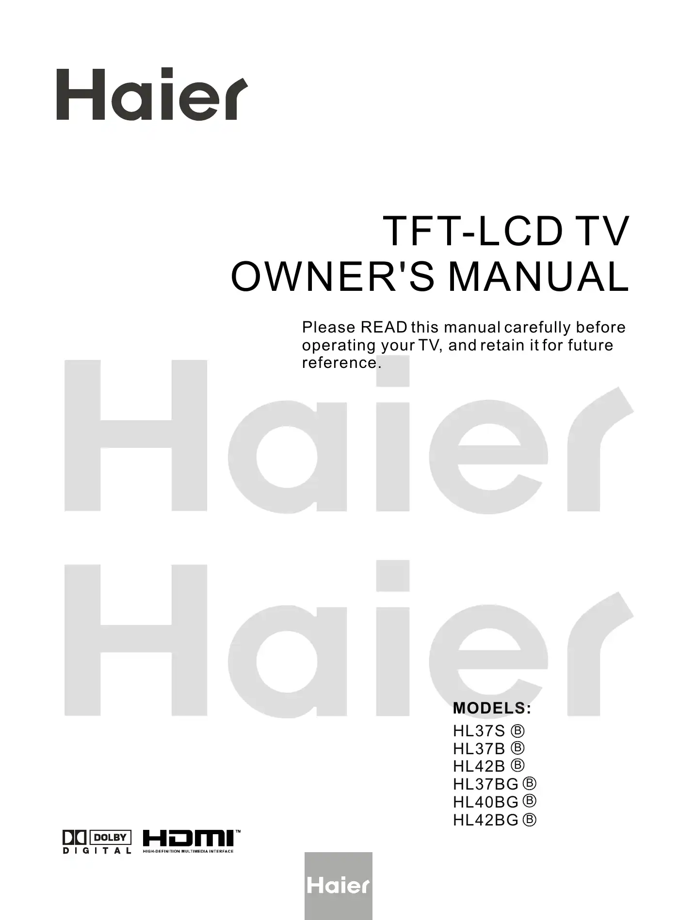 Haier HL42B-B Owner's Manual Manual pdf 1 page image