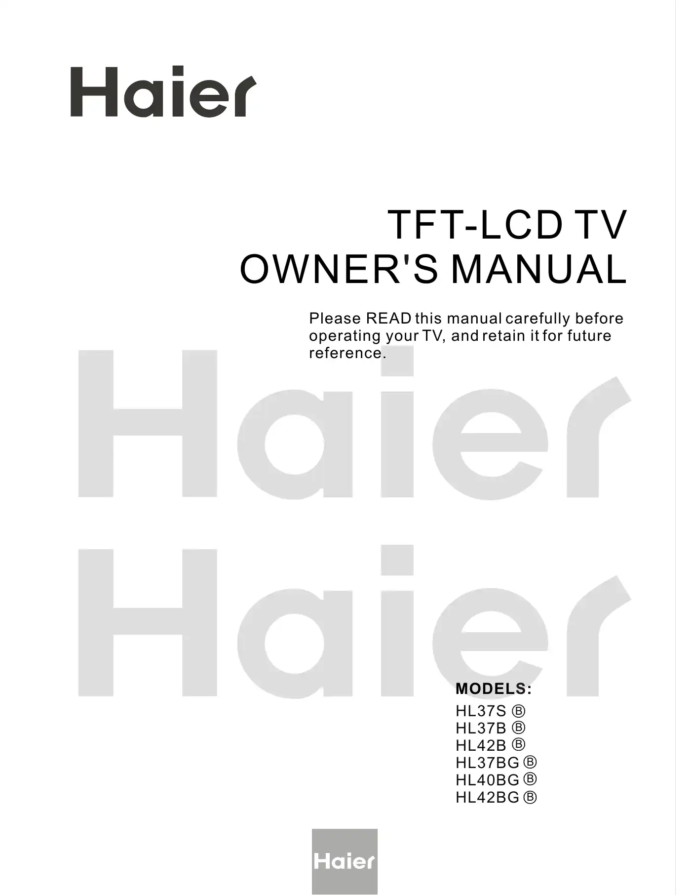 Haier HL37B Owner's Manual Manual pdf 1 page image