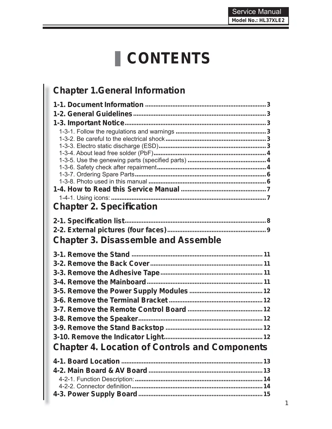 Haier HL37XLE2 Service Manual Manual pdf 2 page image