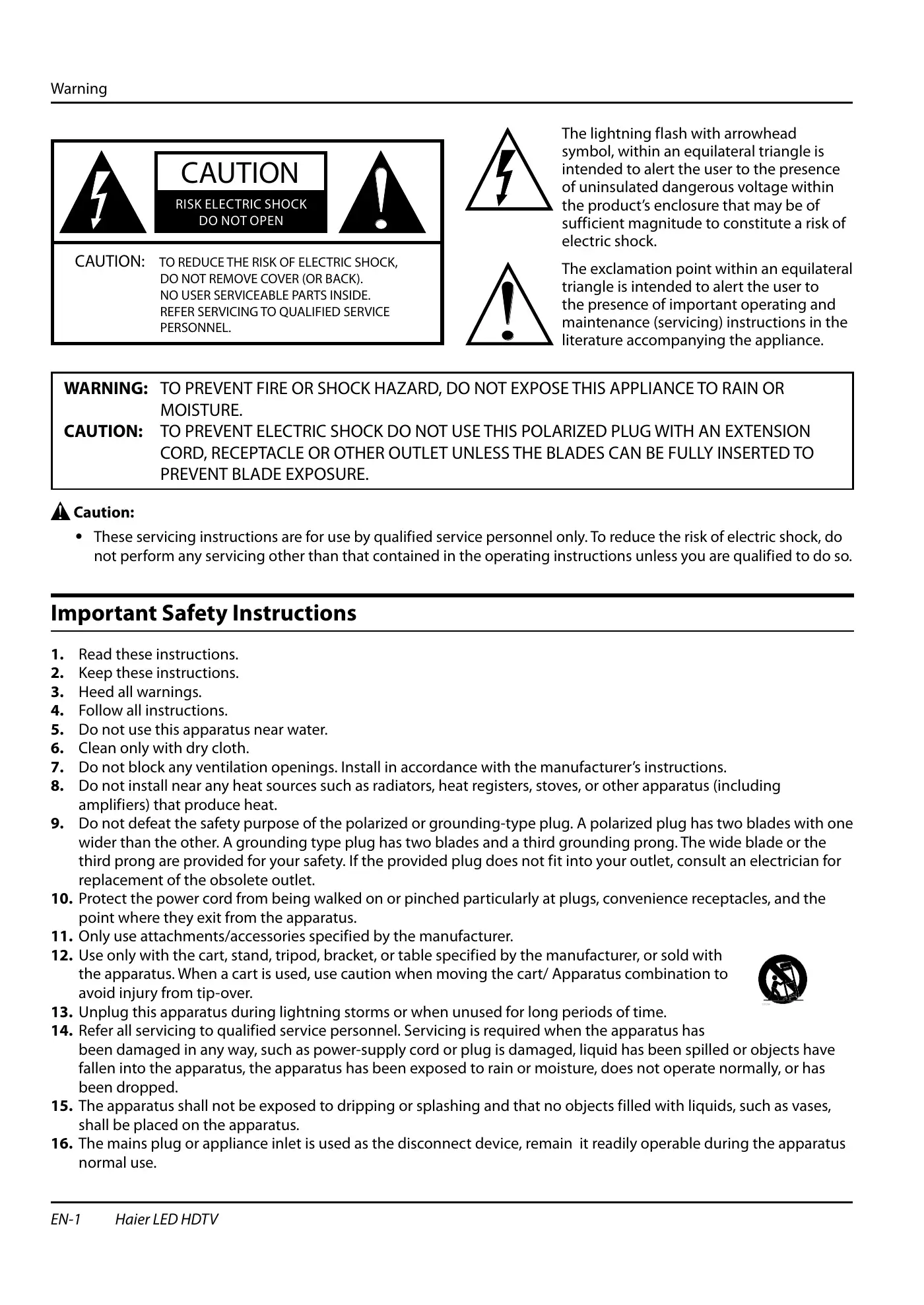 Haier HL40XSL2a Owner's Manual Manual pdf 2 page image
