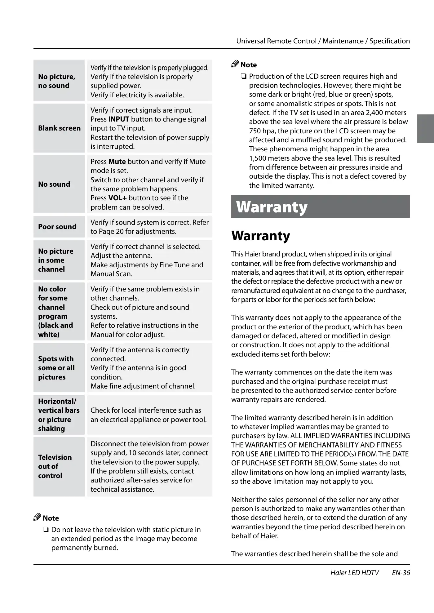 Haier HL40XSL2a Owner's Manual Manual pdf 37 page image