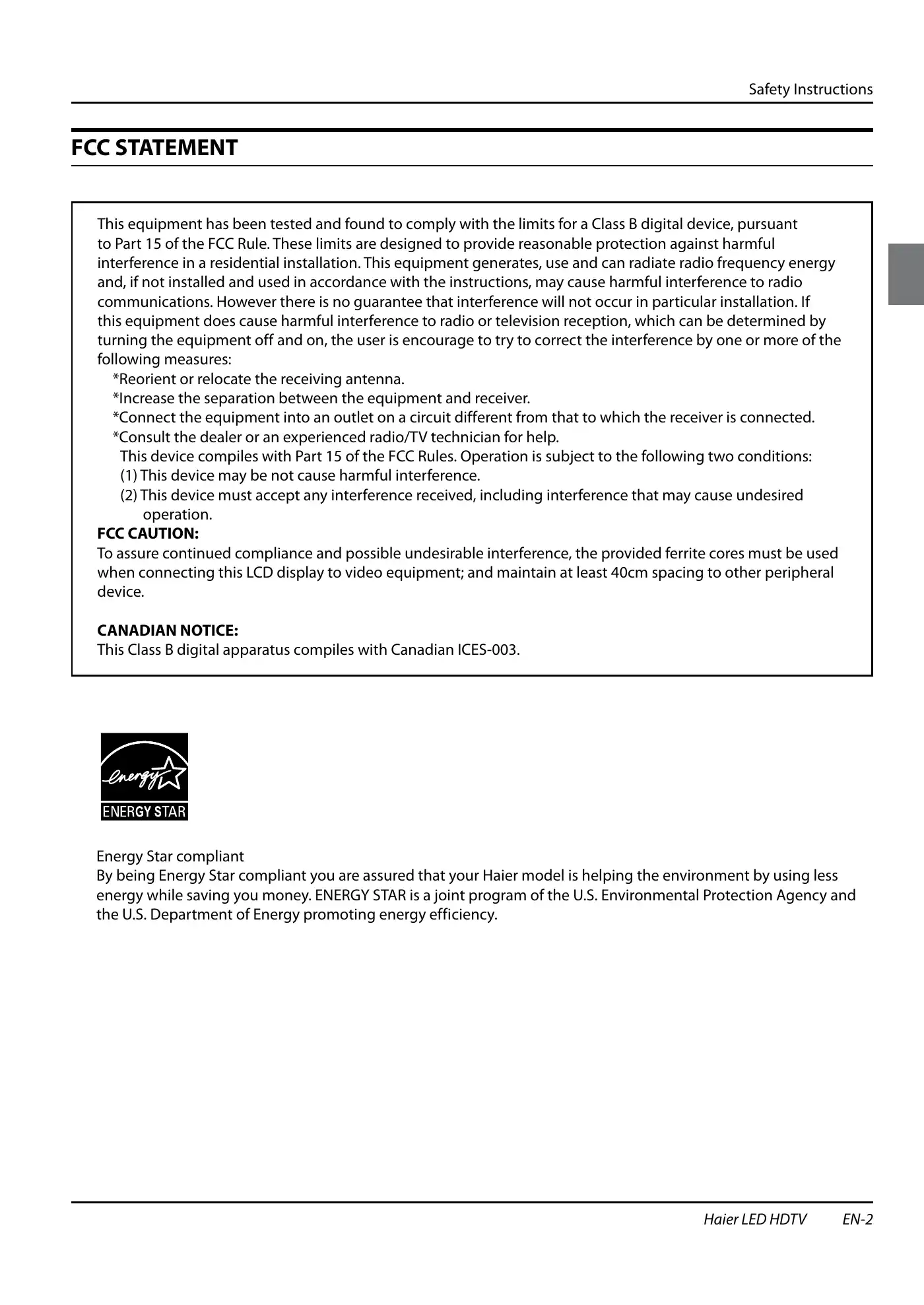 Haier HL40XSL2a Owner's Manual Manual pdf 3 page image