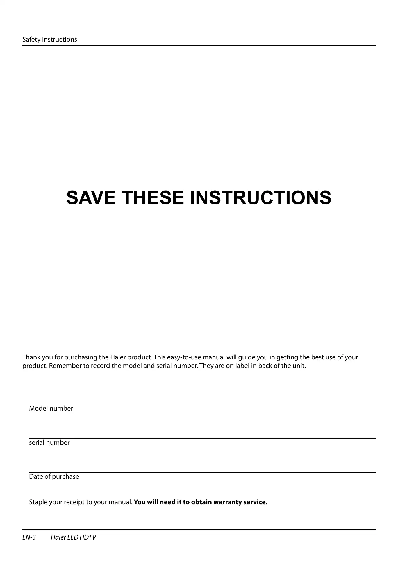 Haier HL40XSL2a Owner's Manual Manual pdf 4 page image