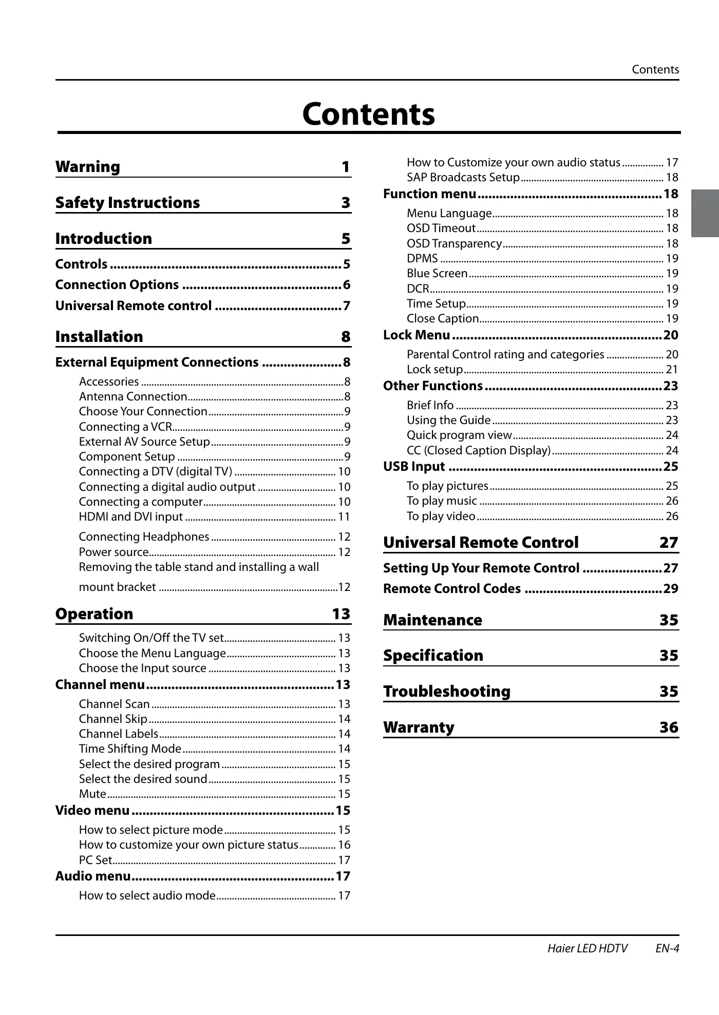 Haier HL40XSL2a Owner's Manual Manual pdf 5 page image