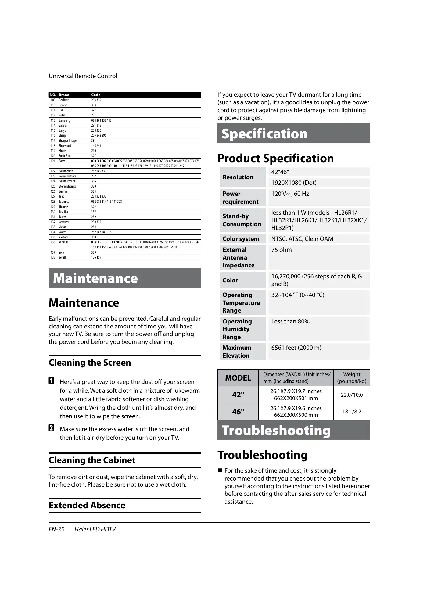 Haier HL40XSL2b Owner's Manual Manual pdf 36 page image