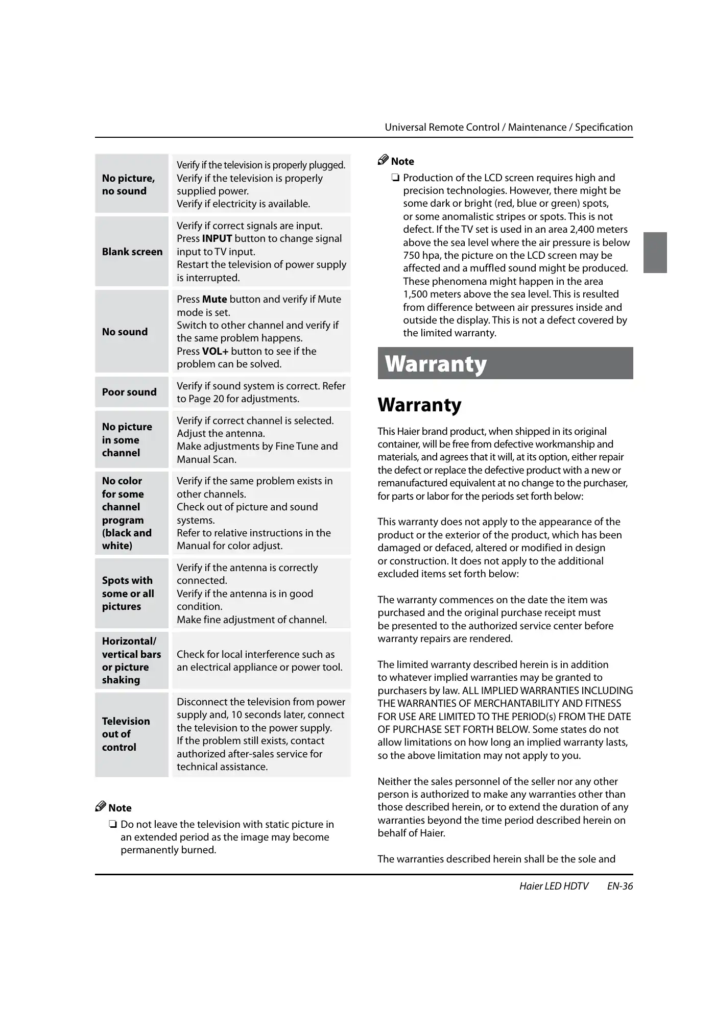 Haier HL40XSL2b Owner's Manual Manual pdf 37 page image