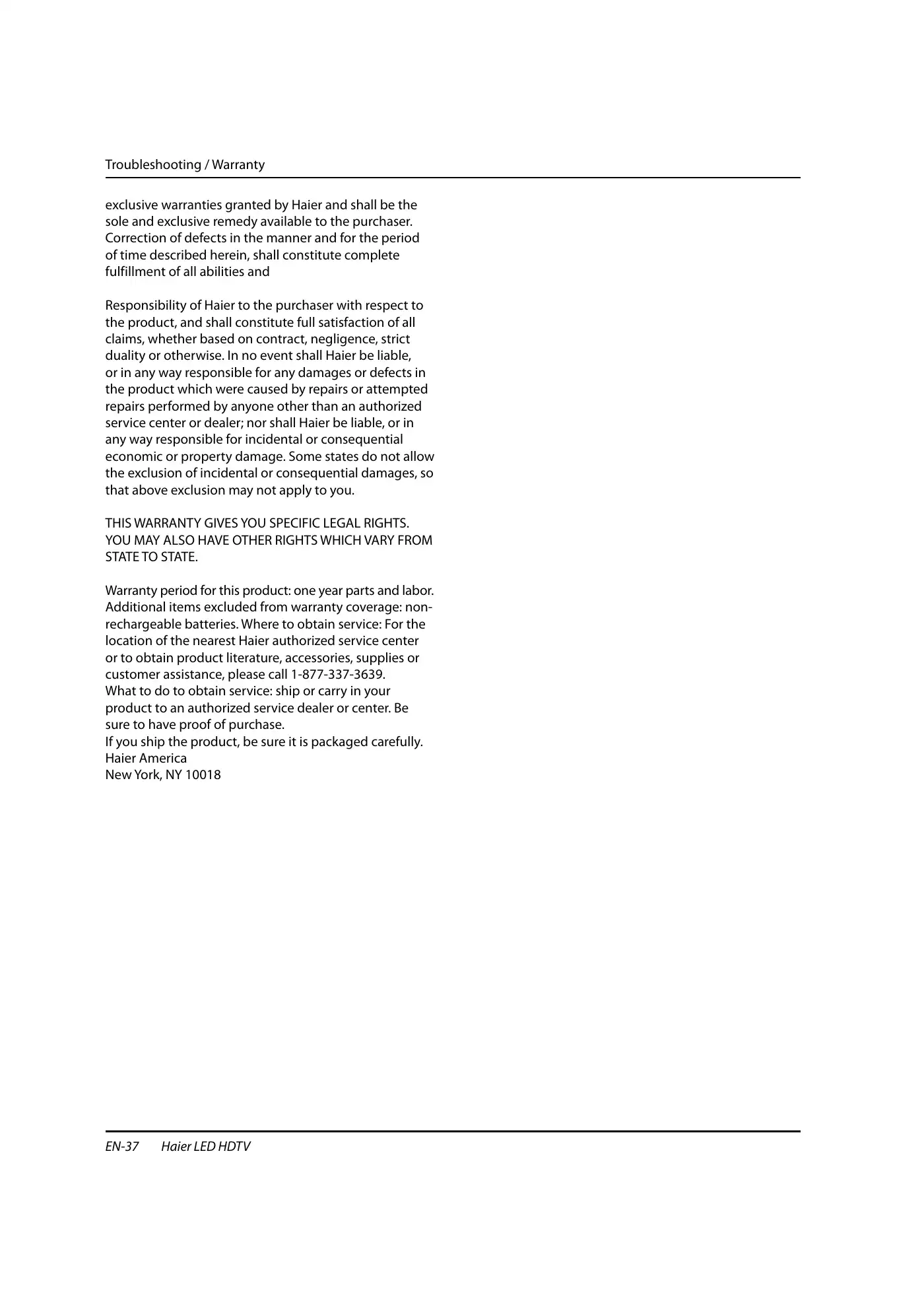 Haier HL40XSL2b Owner's Manual Manual pdf 38 page image