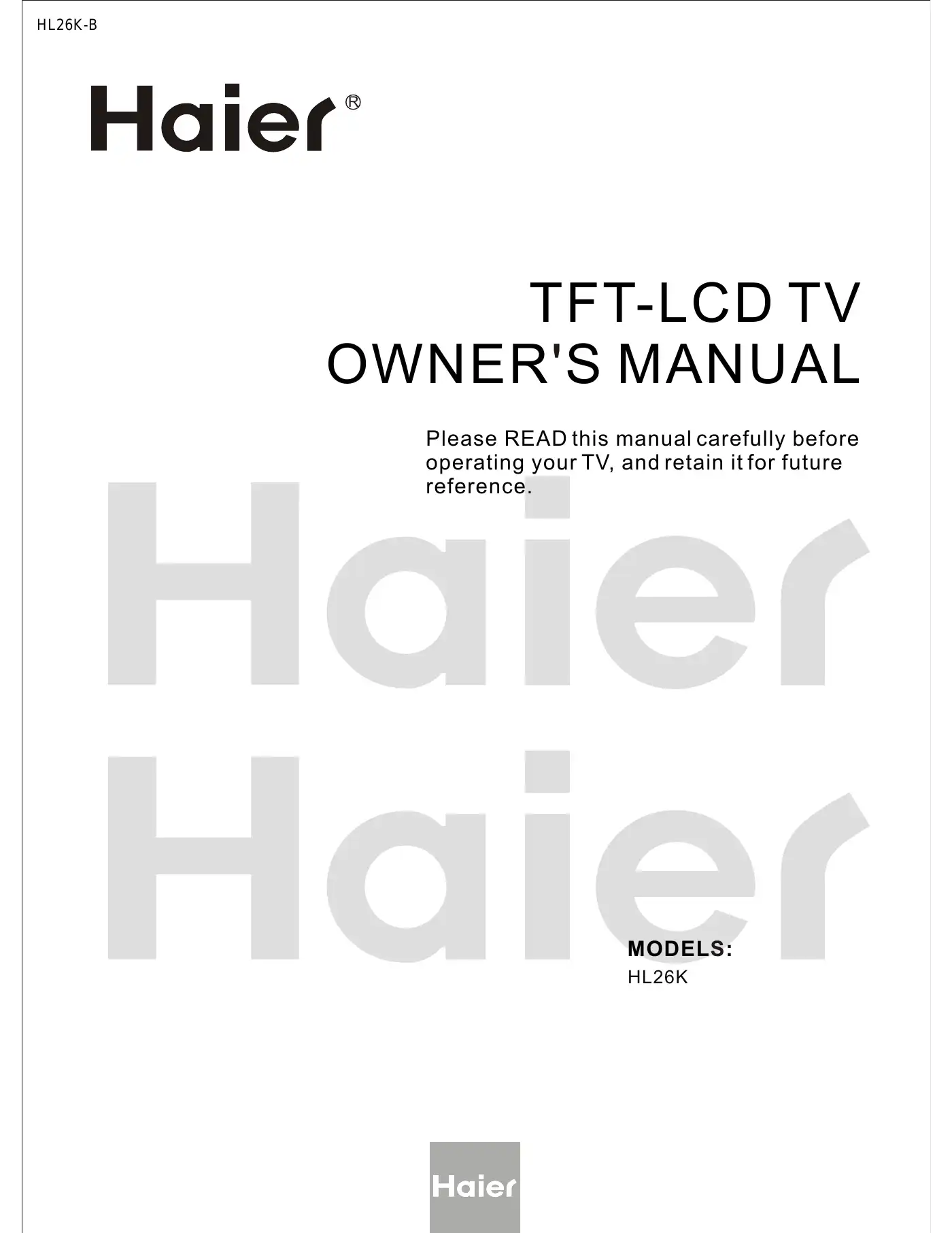 Haier HL26K Owner's Manual Manual pdf 1 page image