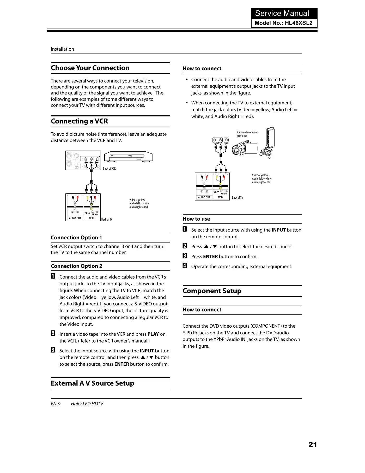 Haier HL46XSL2 Service Manual Manual pdf 22 page image