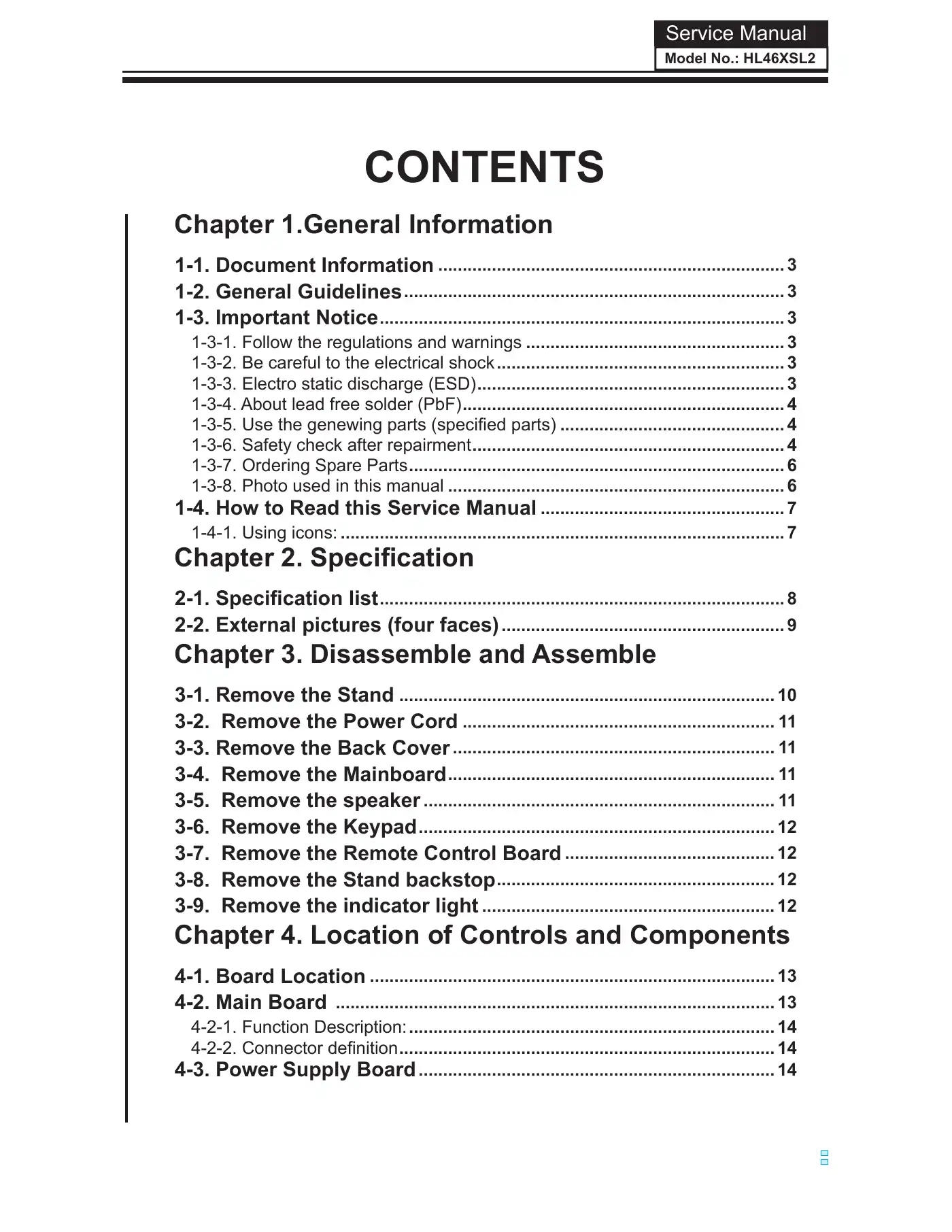 Haier HL46XSL2 Service Manual Manual pdf 2 page image