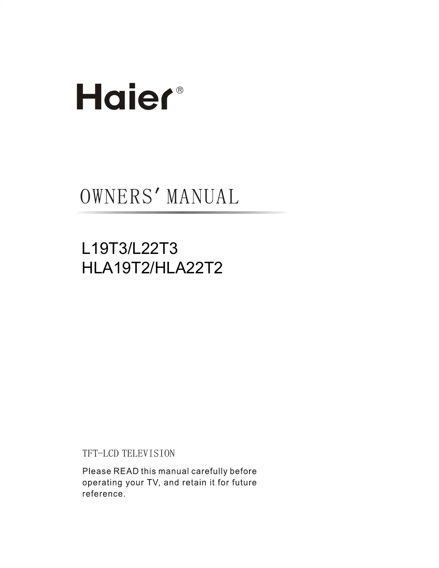 Haier L19T3 User Manual Manual pdf 1 page image