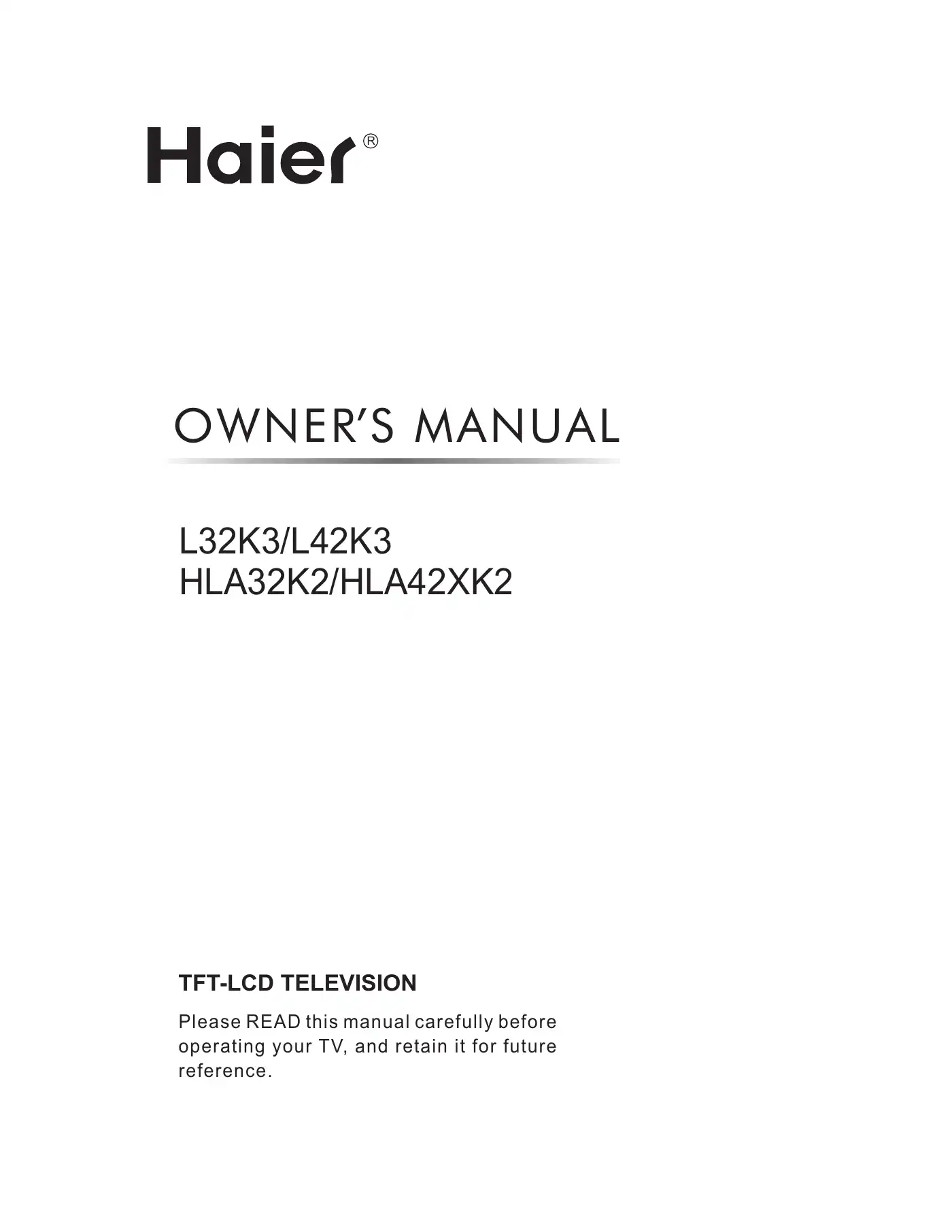 Haier HLA32K2 Owner's Manual Manual pdf 1 page image