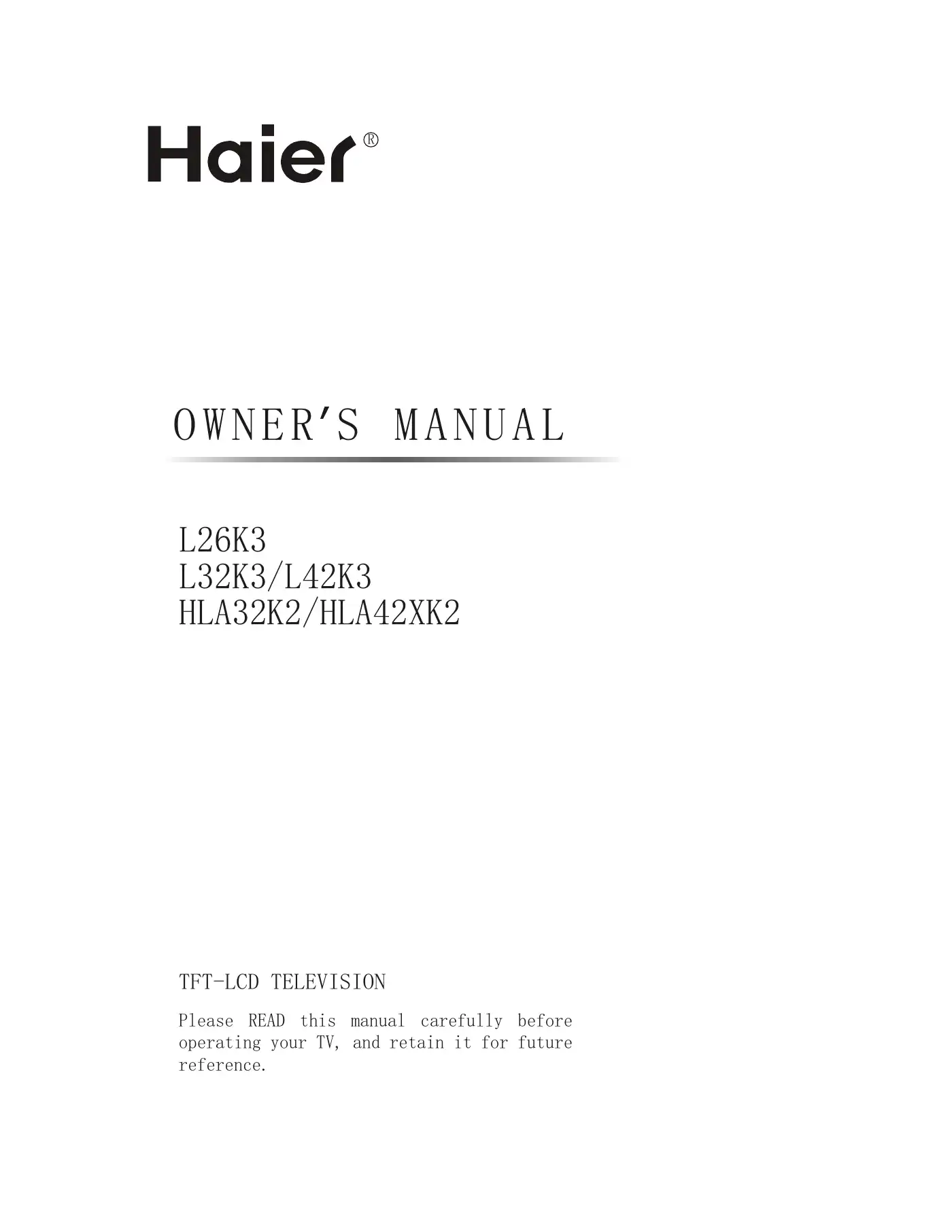Haier L26K3 User Manual Manual pdf 1 page image