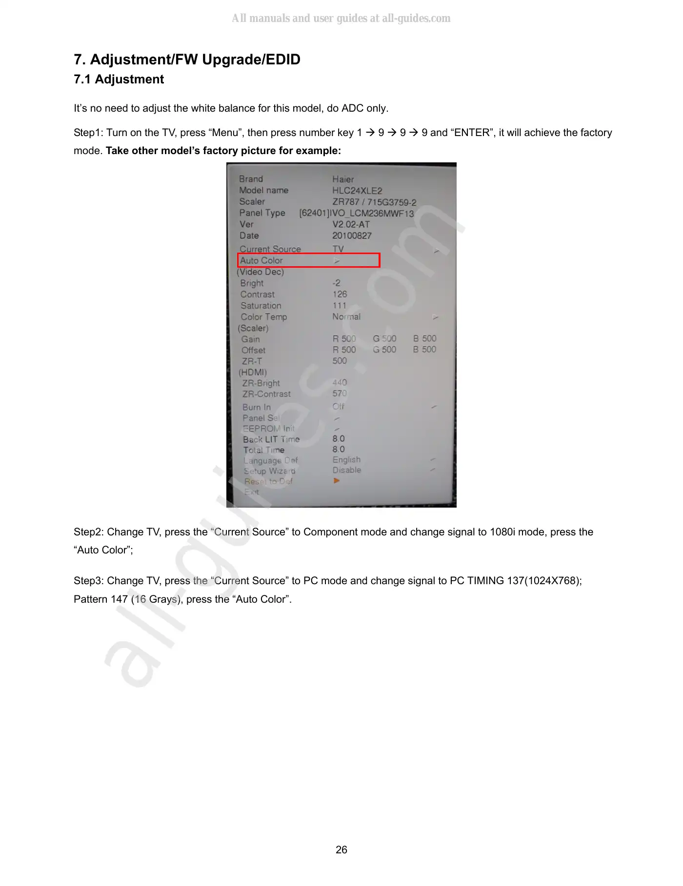 Haier HLC24XLP Service Manual Manual pdf 26 page image