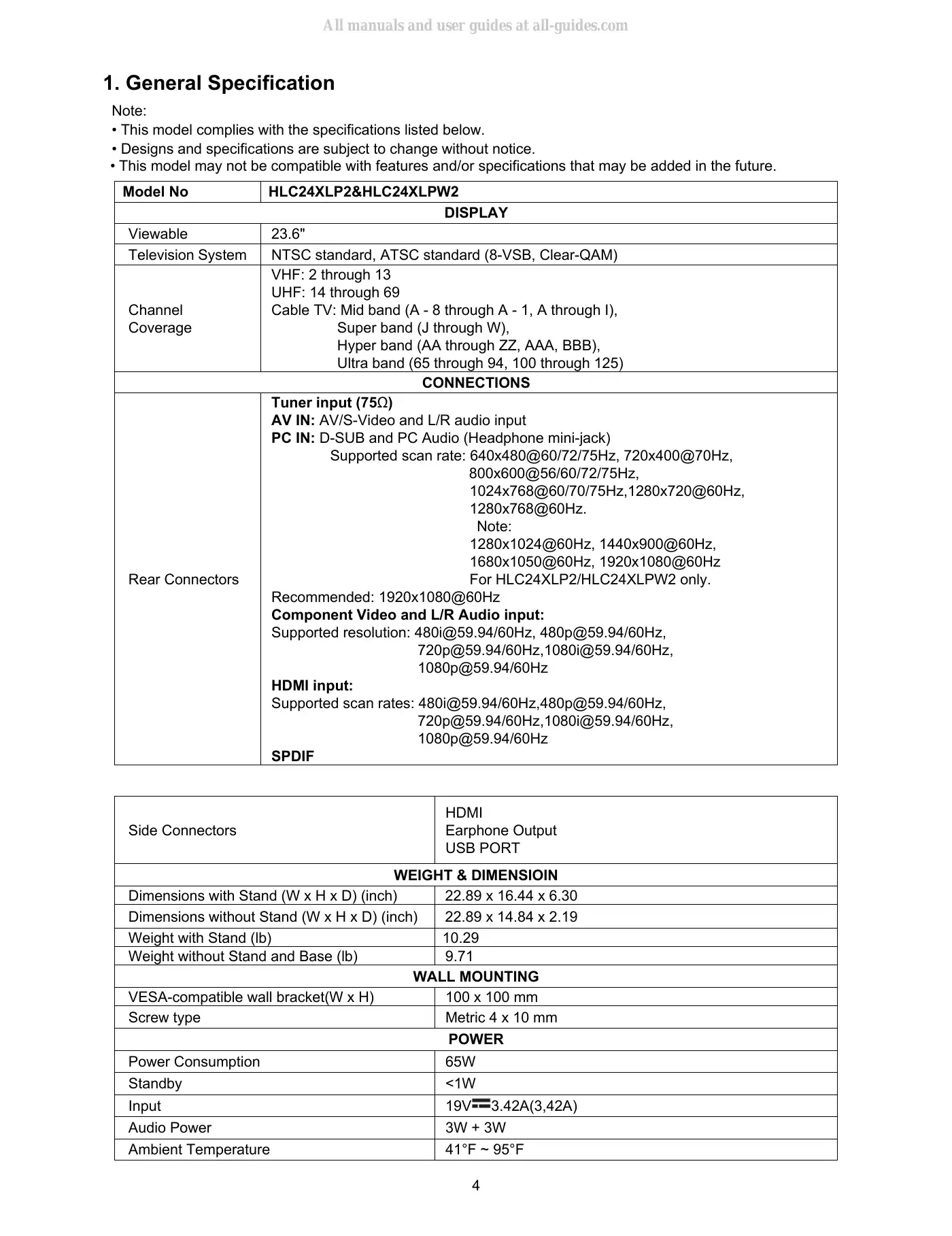 Haier HLC24XLP Service Manual Manual pdf 4 page image