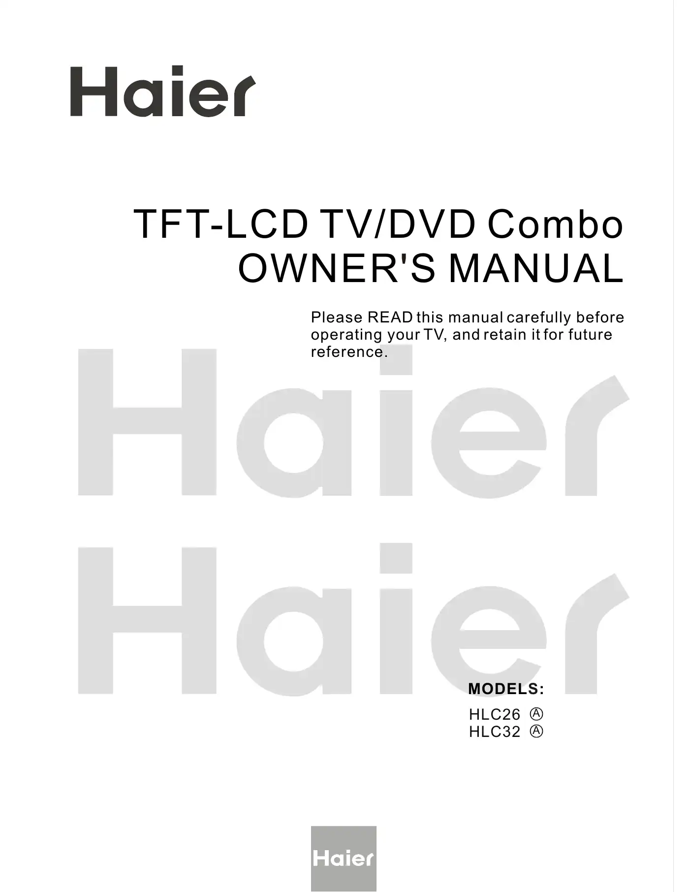 Haier HLC26 Owner's Manual Manual pdf 1 page image