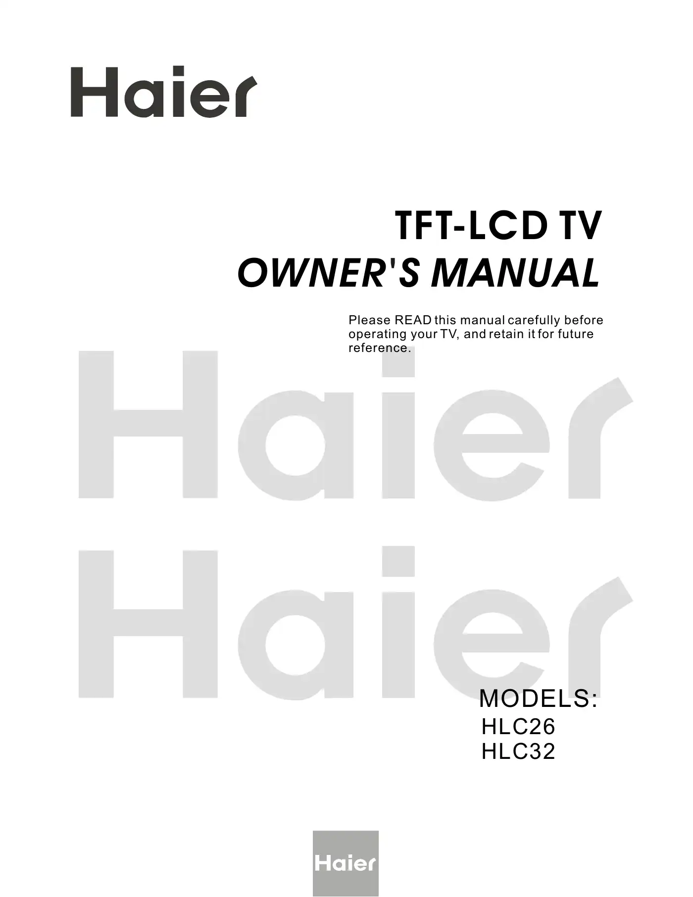 Haier HLC26 Owner's Manual Manual pdf 1 page image