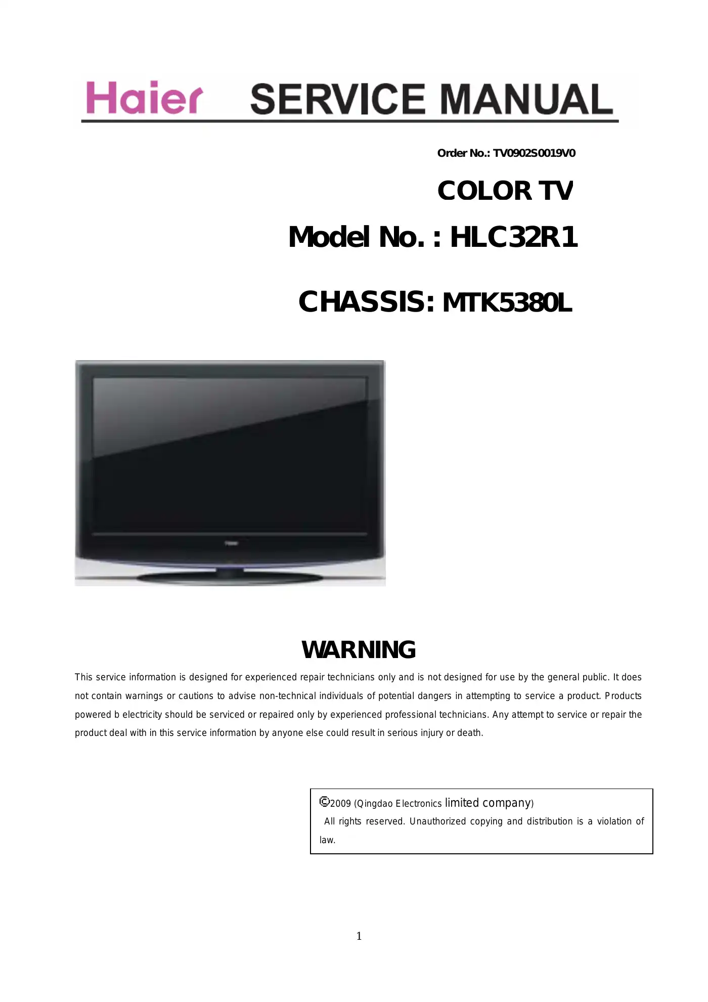 Haier HLC32R1 Service Manual Manual pdf 1 page image