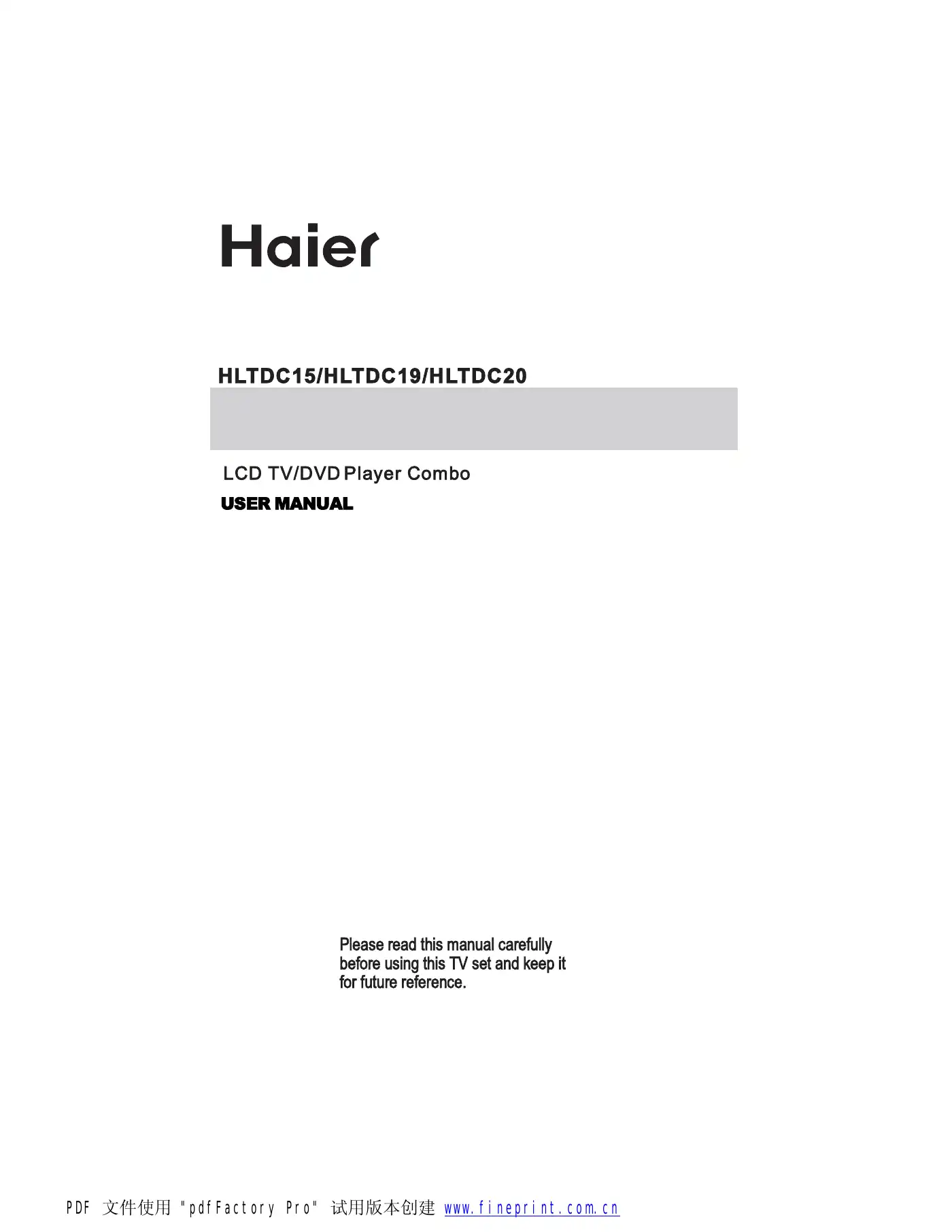 Haier HLTDC19 - 19" LCD TV User Manual Manual pdf 1 page image