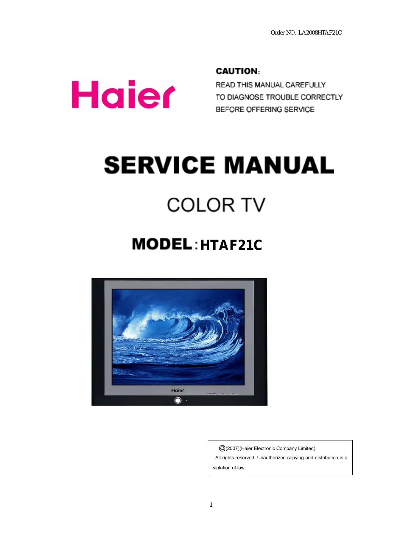 Haier HTAF21C Service Manual Manual pdf 1 page image