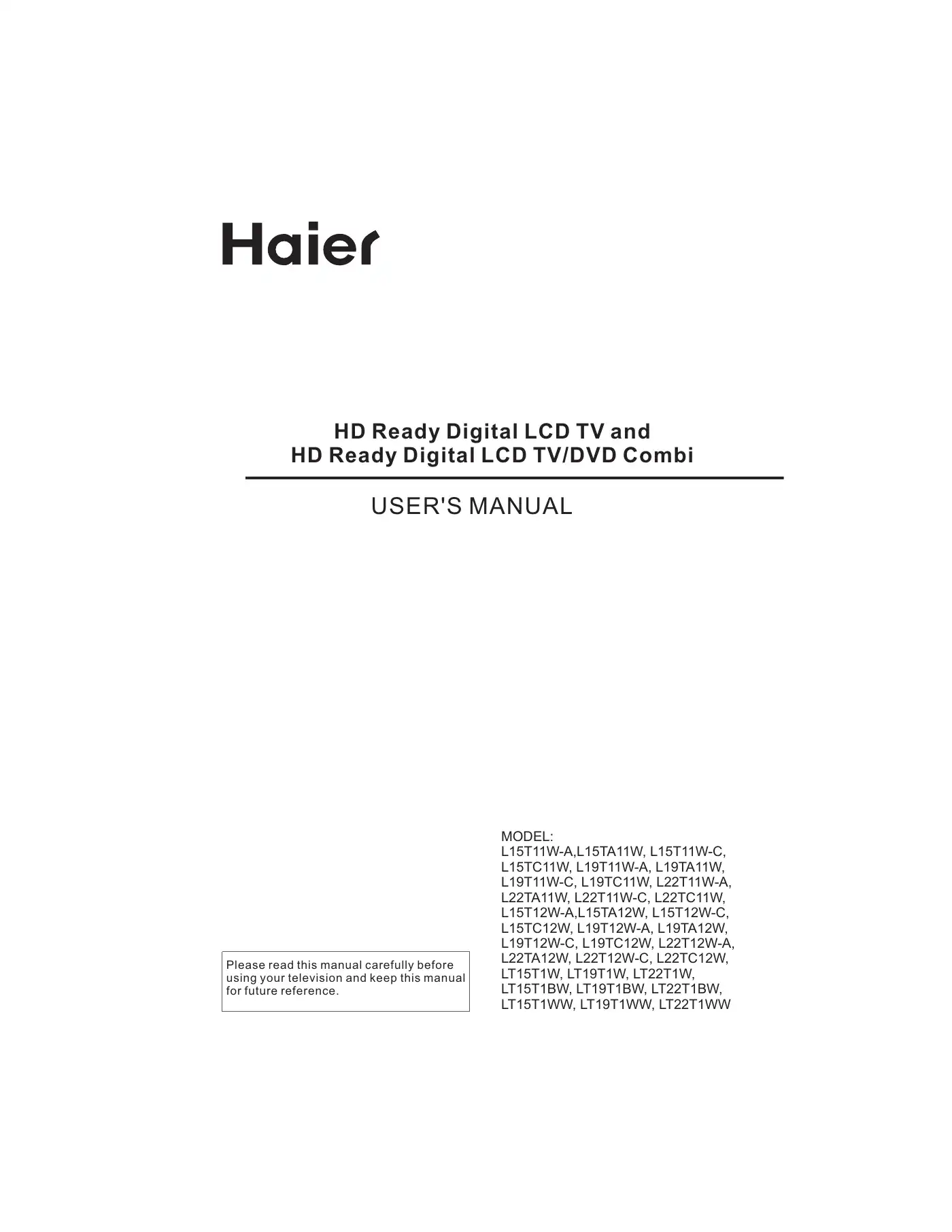 Haier LY22R1BW User Manual Manual pdf 1 page image