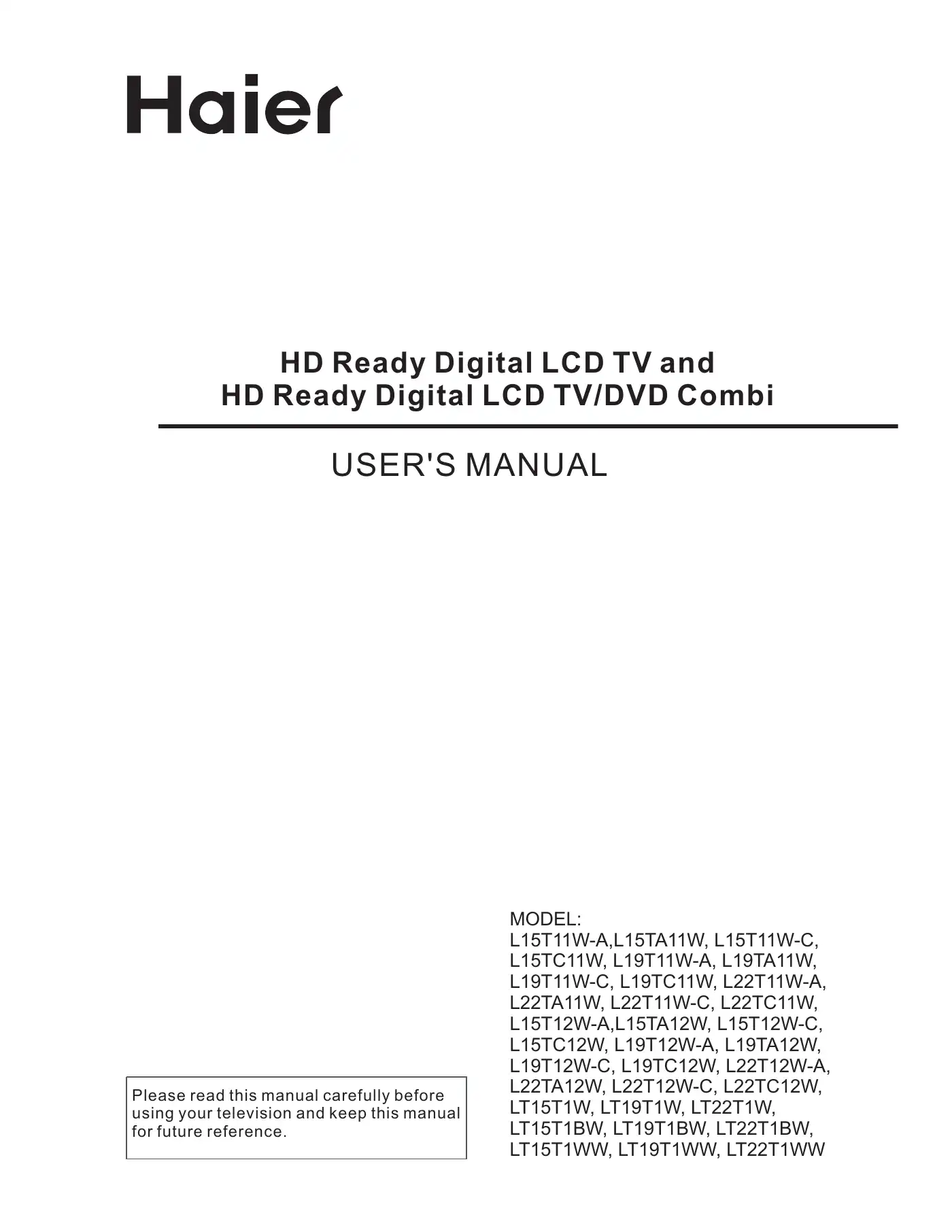 Haier LT15R1BW User Manual Manual pdf 1 page image