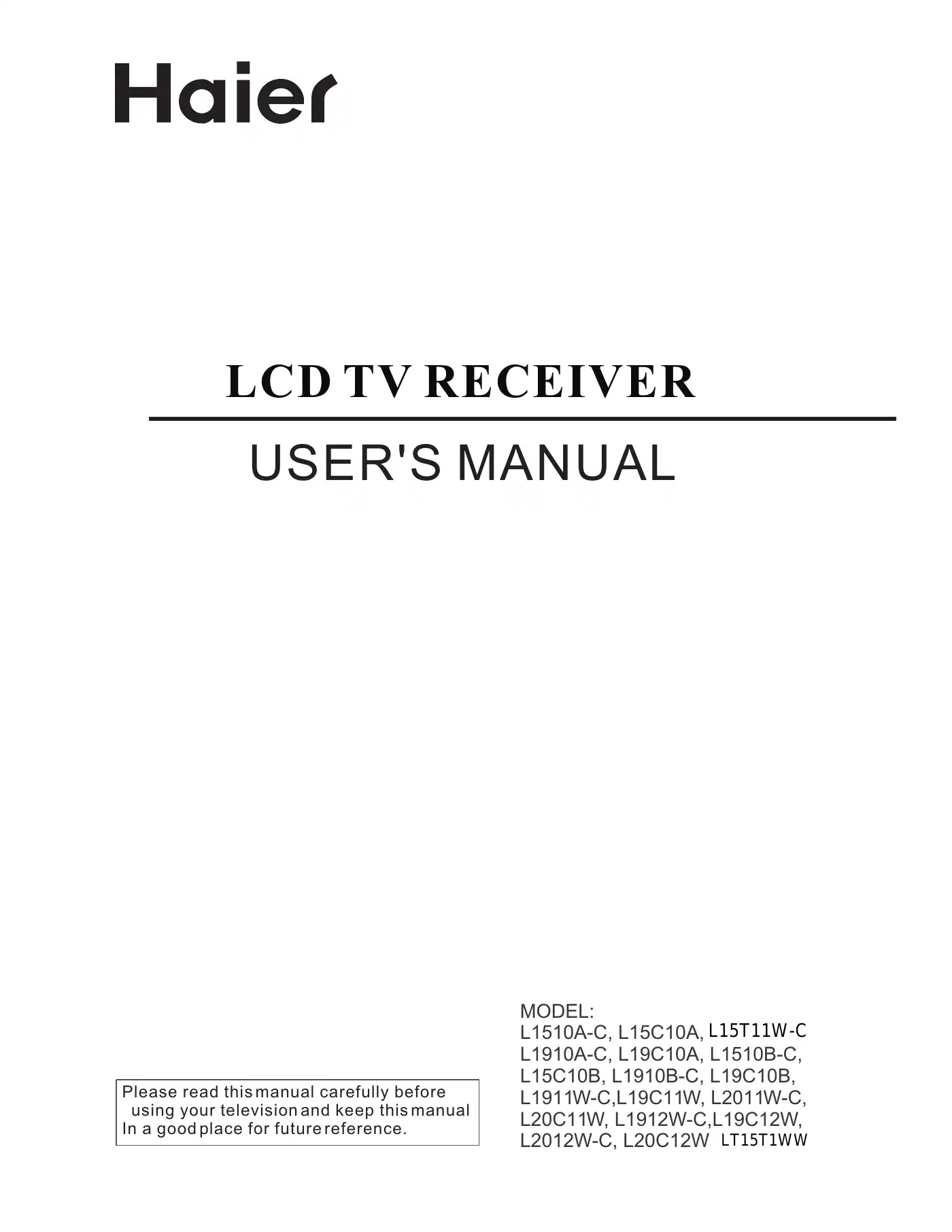 Haier LT15T1WW User Manual Manual pdf 1 page image