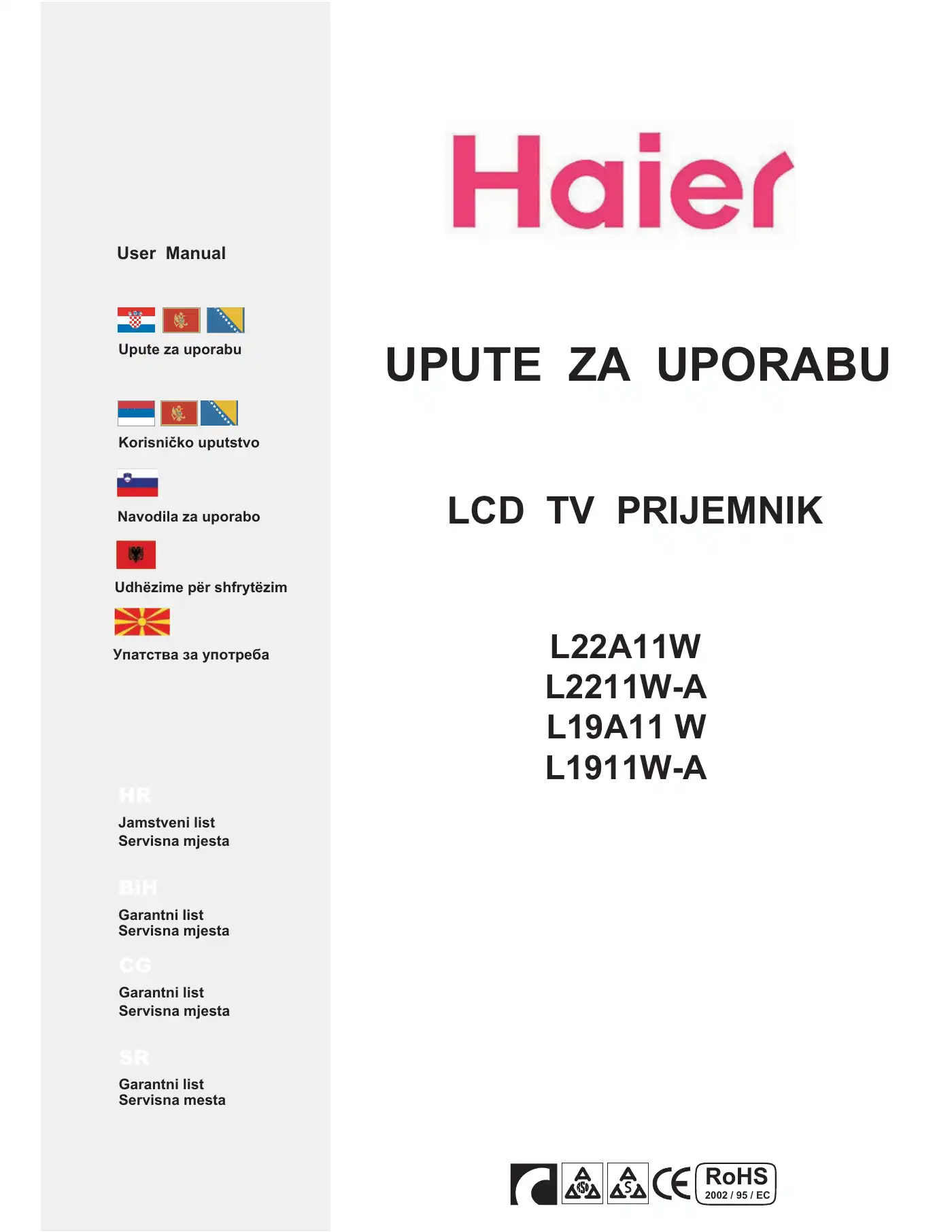 Haier L19A11W User Manual Manual pdf 1 page image