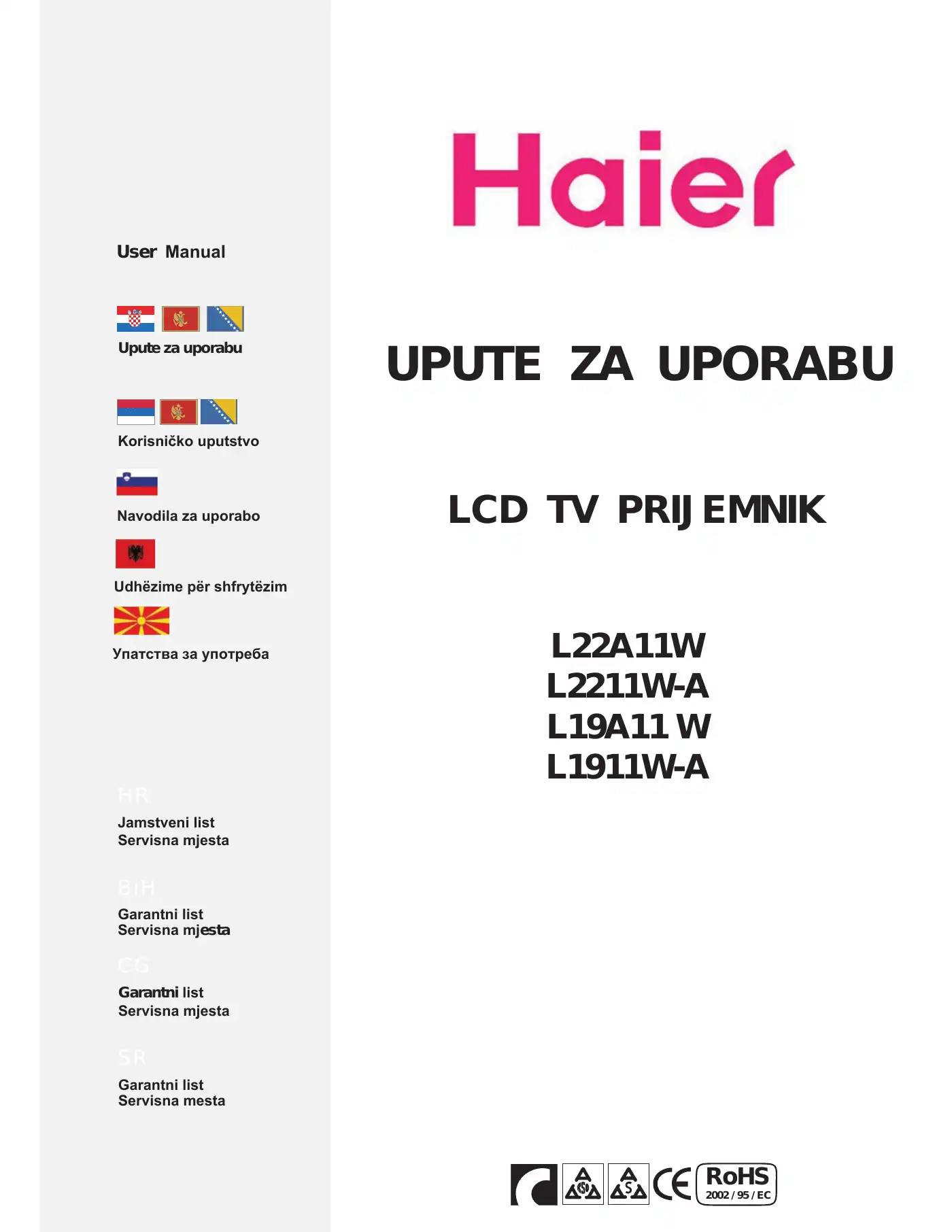 Haier L22A11W User Manual Manual pdf 1 page image