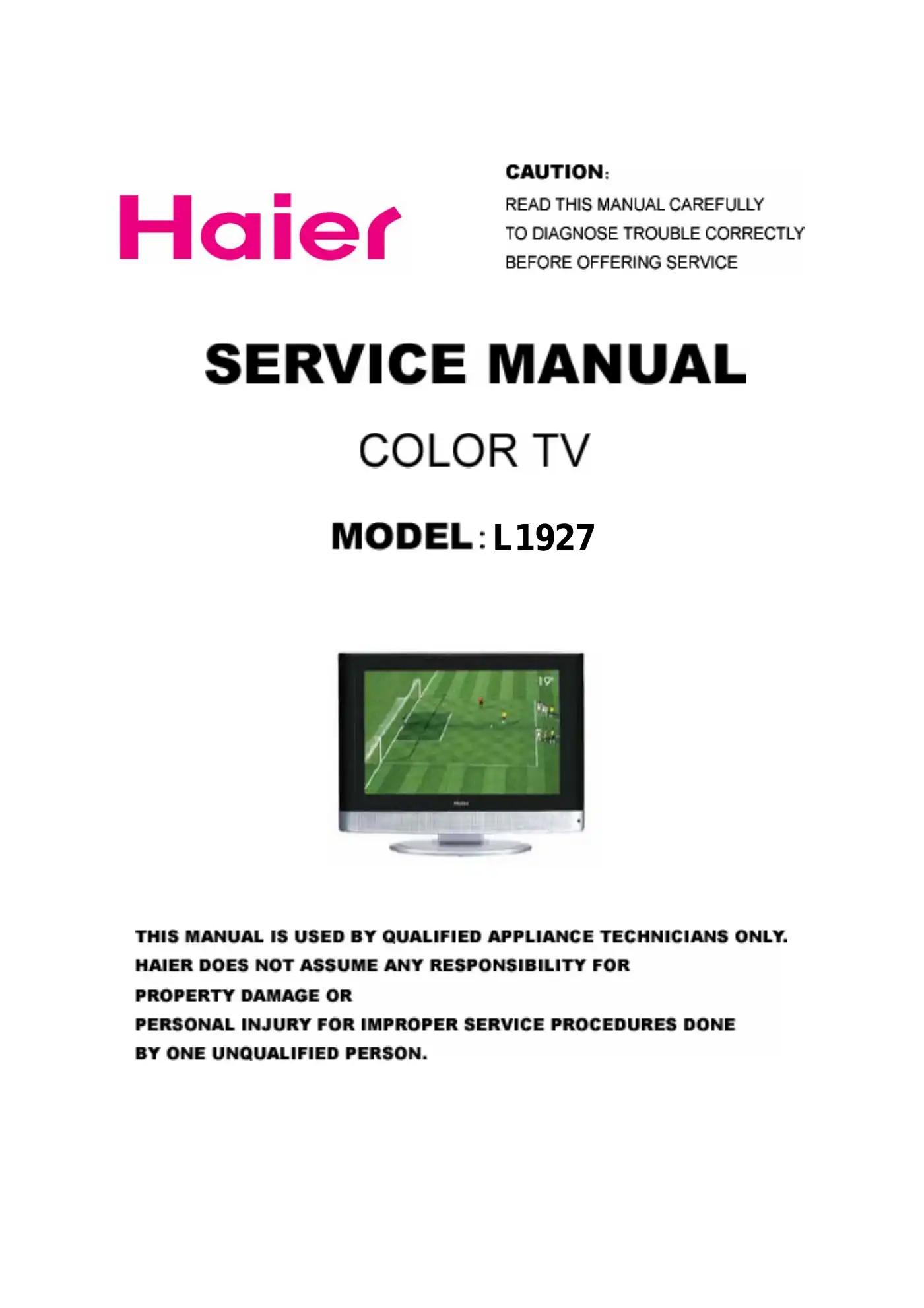 Haier L1927 Service Manual Manual pdf 1 page image
