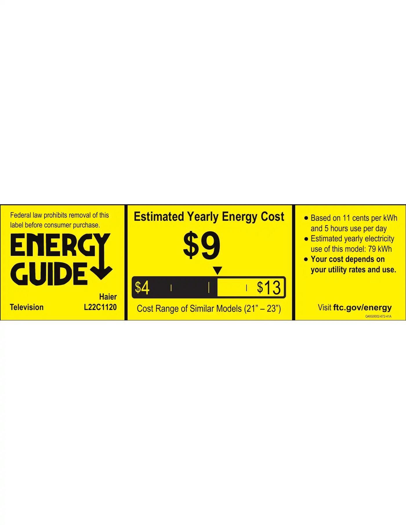 Haier L22C1120 Energy Manual Manual pdf 1 page image