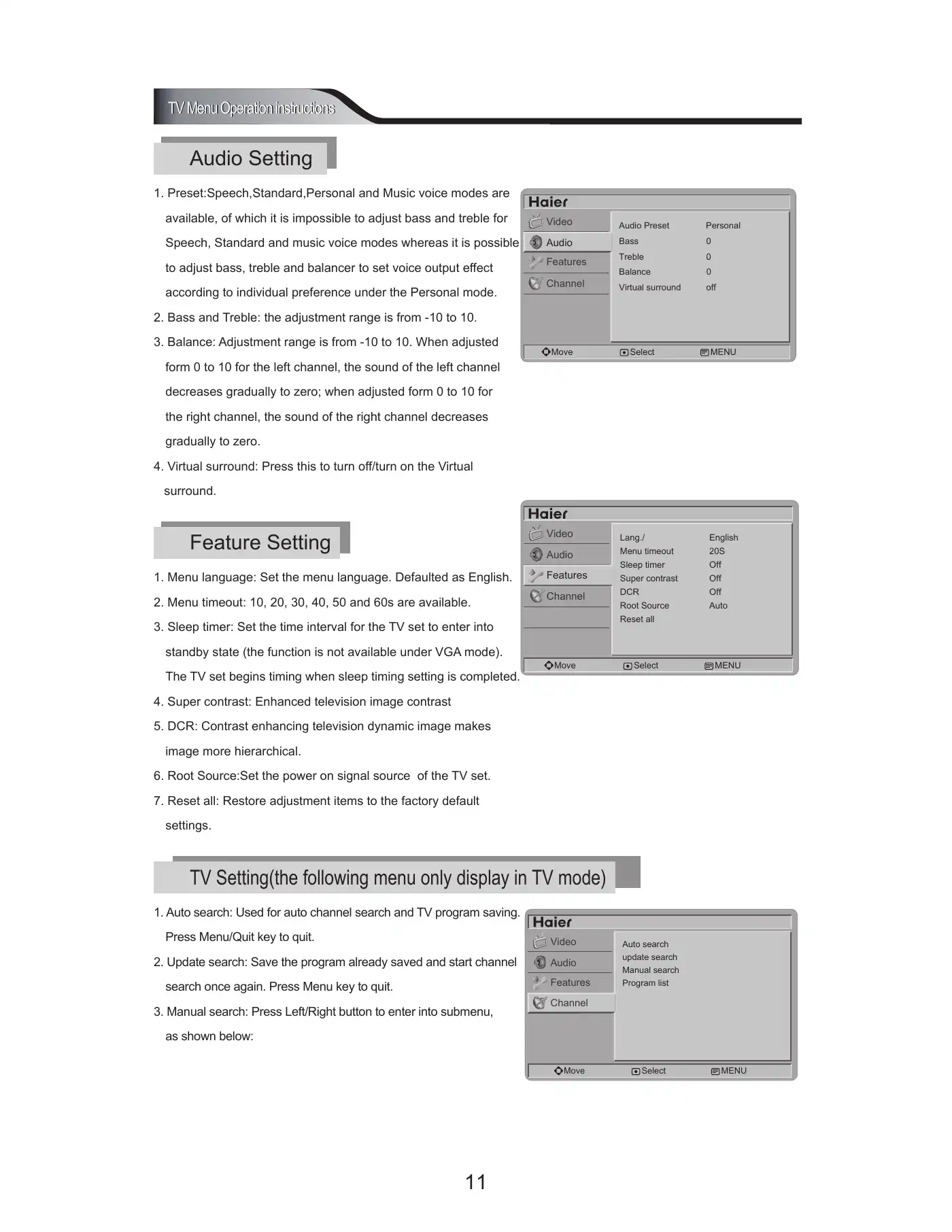 Haier L22T6 Operation Instructions Manual Manual pdf 12 page image
