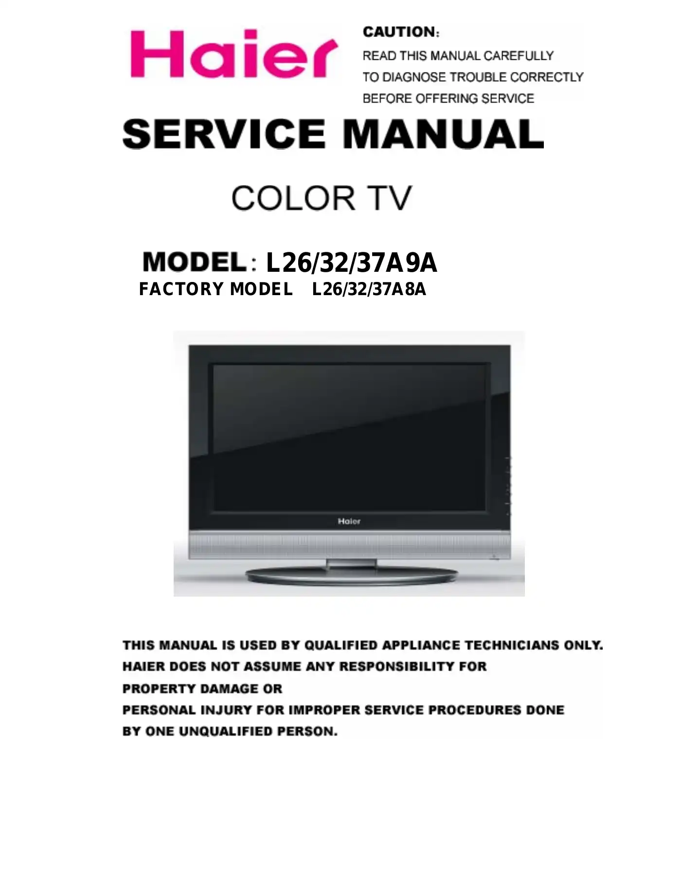 Haier L26A9A Service Manual Manual pdf 1 page image