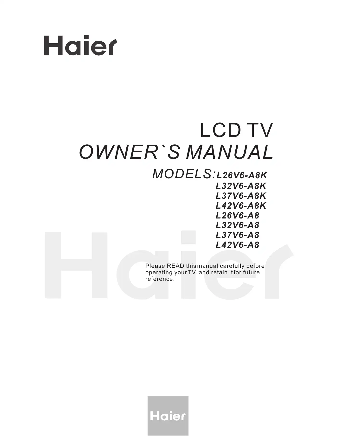 Haier L26V6-A8K Owner's Manual Manual pdf 1 page image