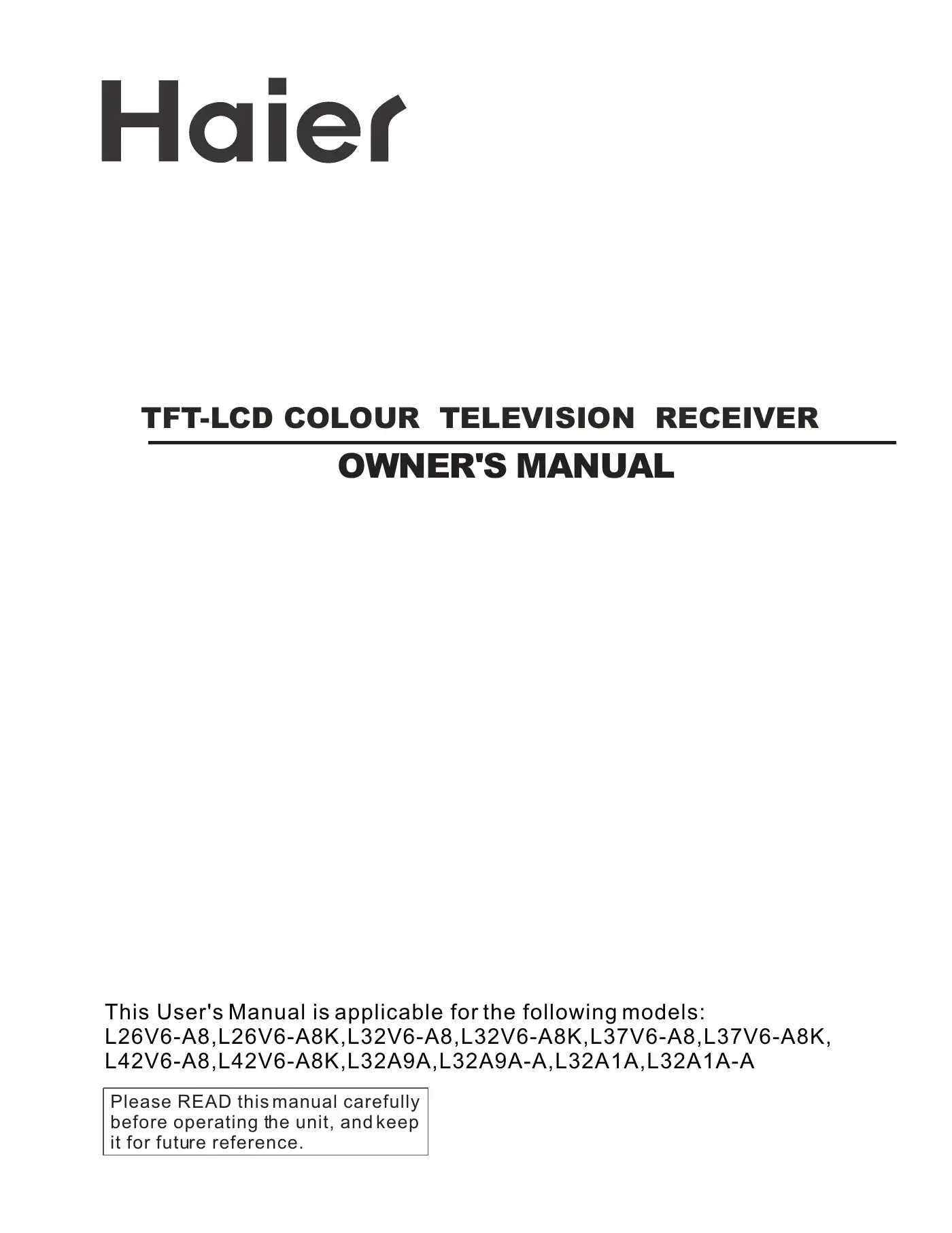 Haier L26V6-A8 Owner's Manual Manual pdf 1 page image