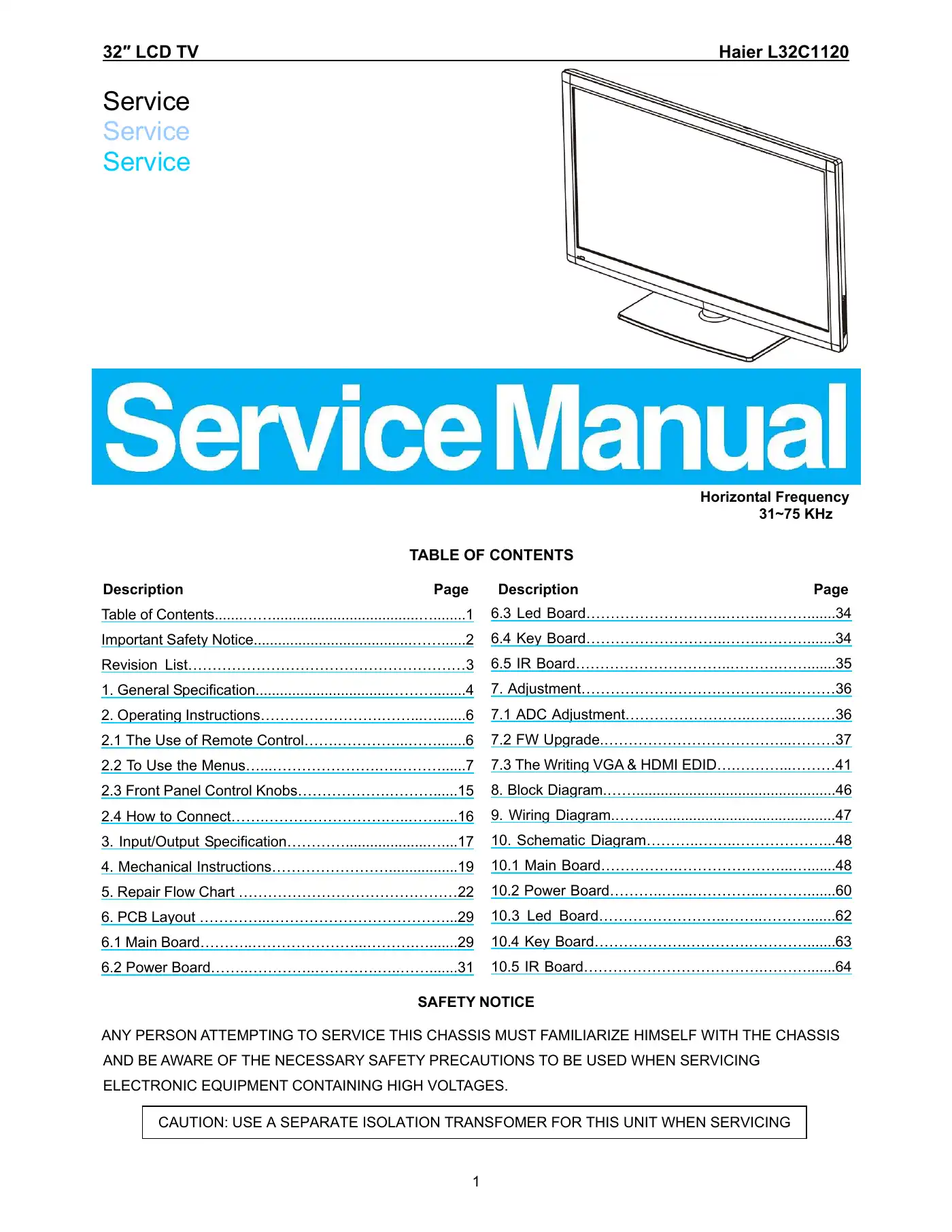 Haier L32C1120 Service Manual Manual pdf 1 page image