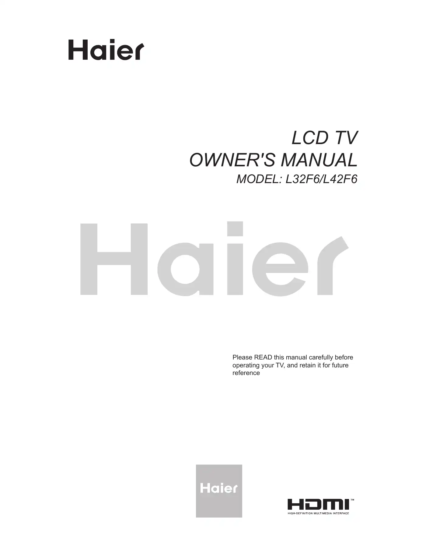 Haier L42F6 Owner's Manual Manual pdf 1 page image