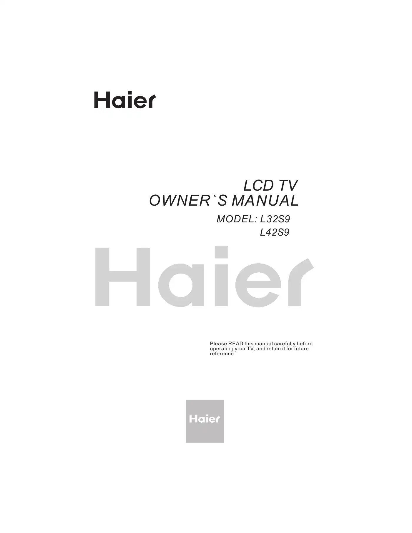 Haier L42S9 Owner's Manual Manual pdf 1 page image