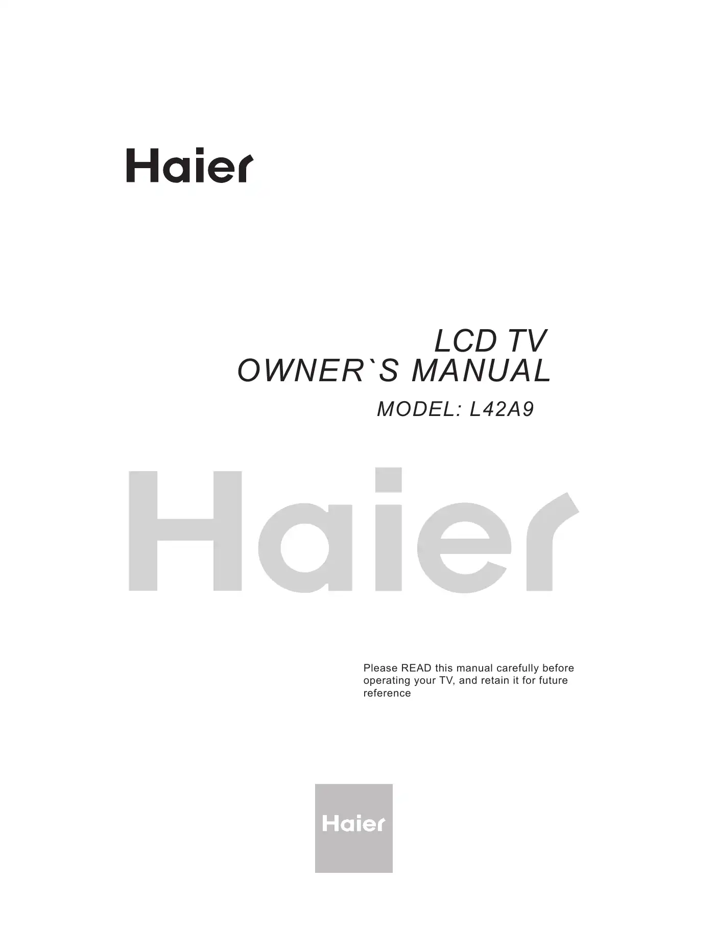 Haier L42A9 Owner's Manual Manual pdf 1 page image
